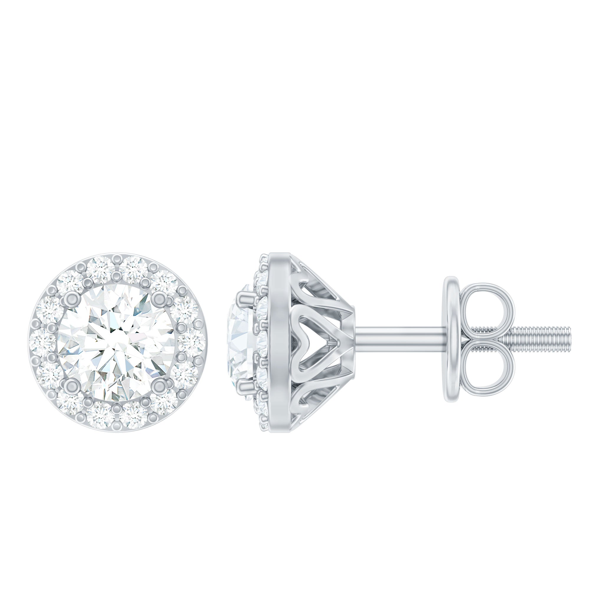 0.64 CTW Lab Grown Diamond Halo Stud Earrings (4mm, Screw Back)