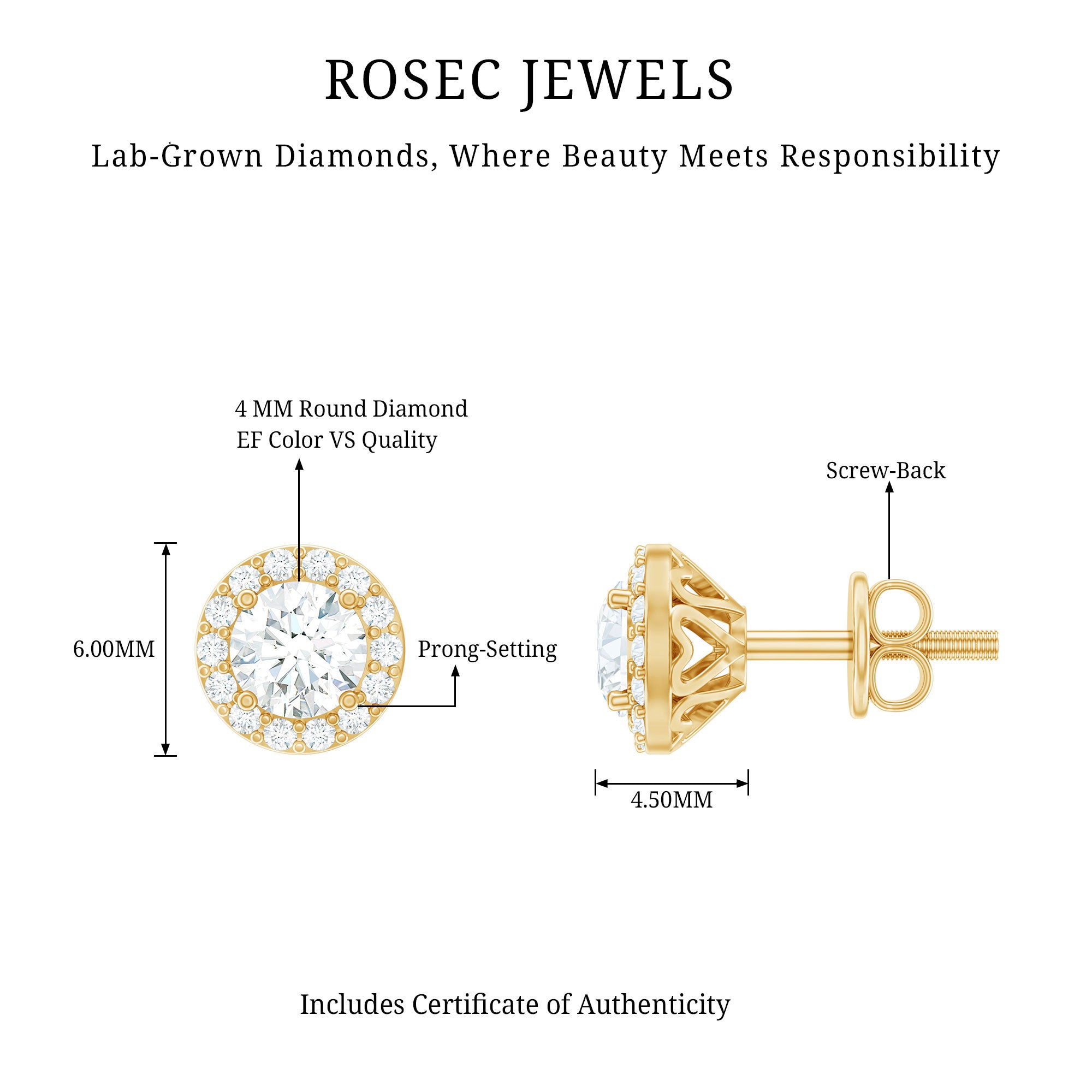 Rosec Jewels-Certified Lab Created Diamond Halo Stud Earrings