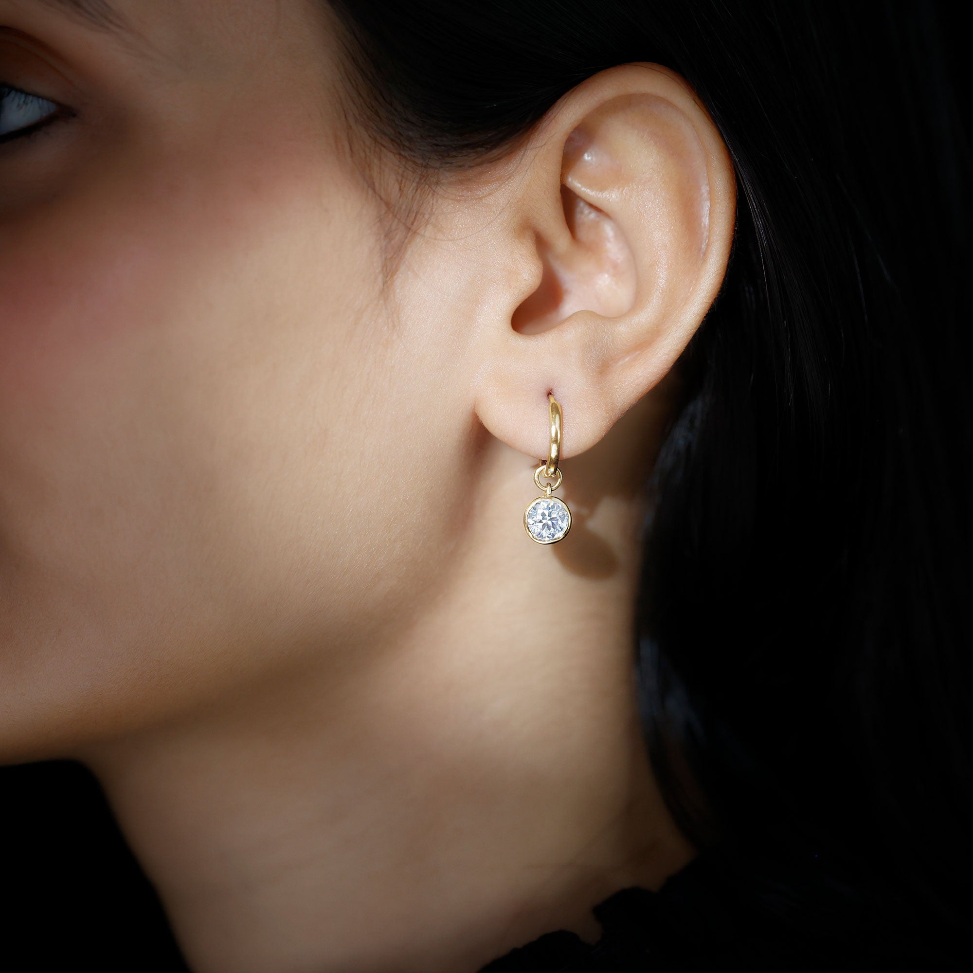 Bezel Set Lab Grown Diamond Drop Earrings for Women Lab - ( EF-VS ) - Rosec Jewels