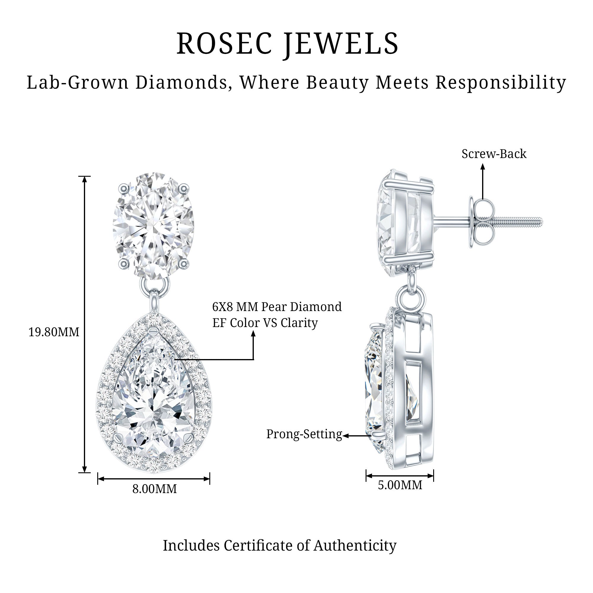 Dangling Lab Grown Diamond Bridal Earrings Lab - ( EF-VS ) - Rosec Jewels
