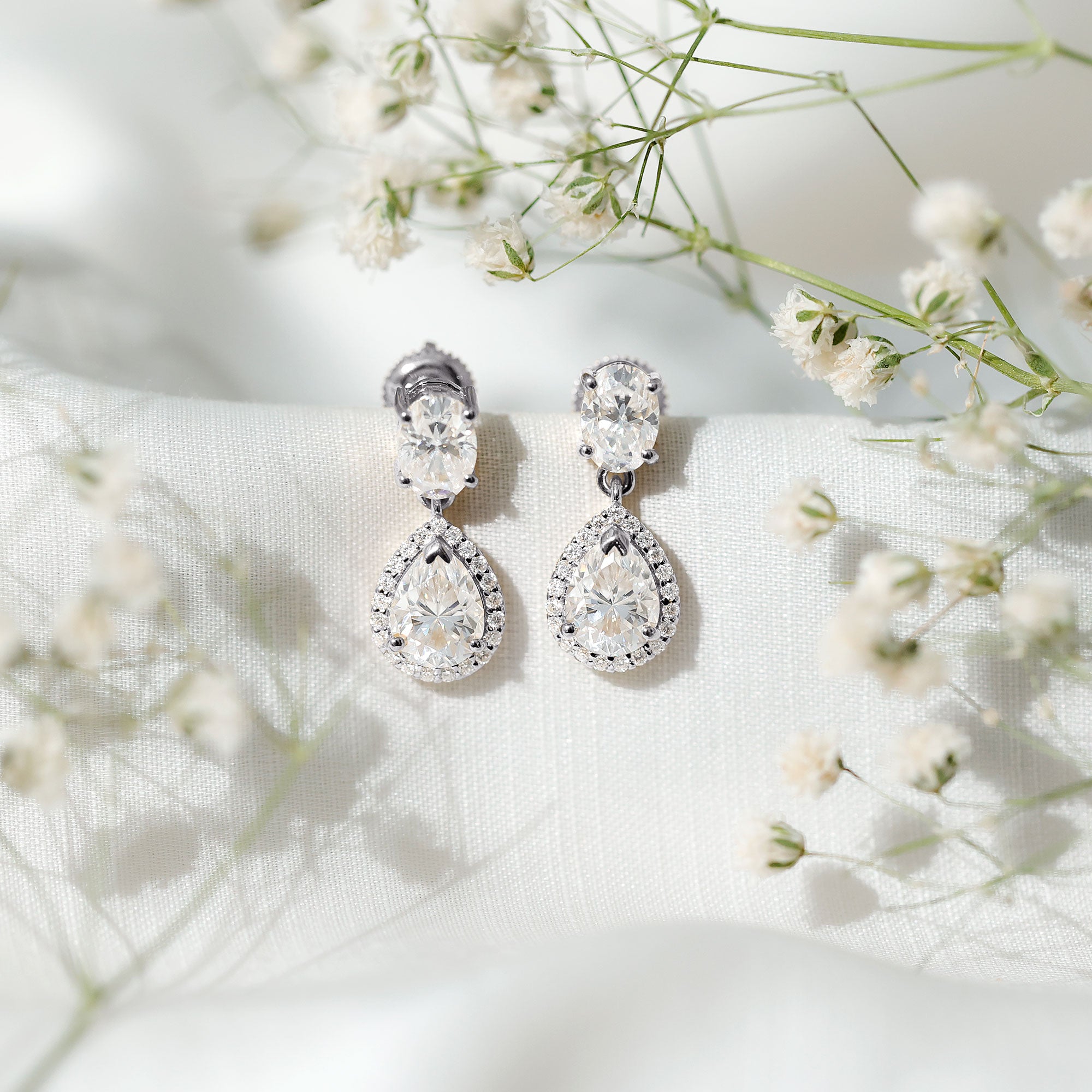 Dangling Lab Grown Diamond Bridal Earrings Lab - ( EF-VS ) - Rosec Jewels
