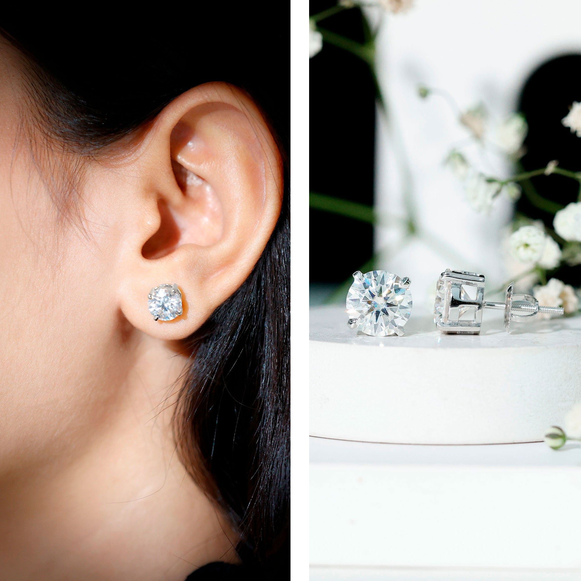 Prong Set Lab Created Diamond Solitaire Stud Earrings Lab - ( EF-VS ) - Rosec Jewels