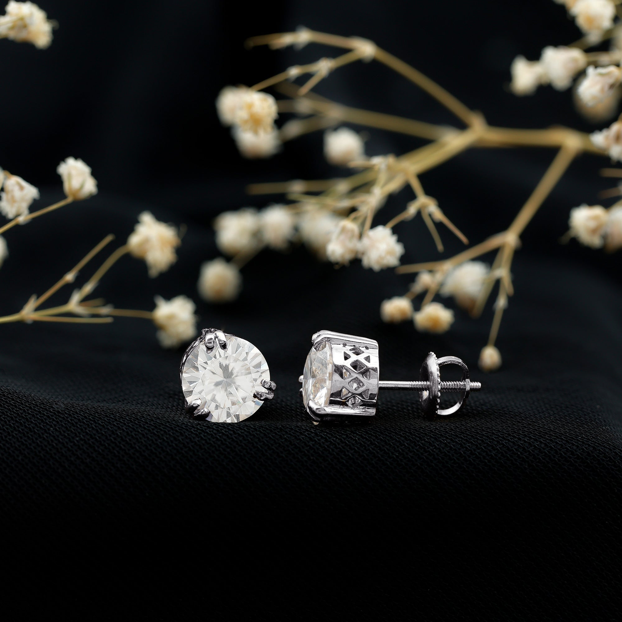 Certified 8mm Round Diamond Studs with Screw Back Lab - ( EF-VS ) - Rosec Jewels