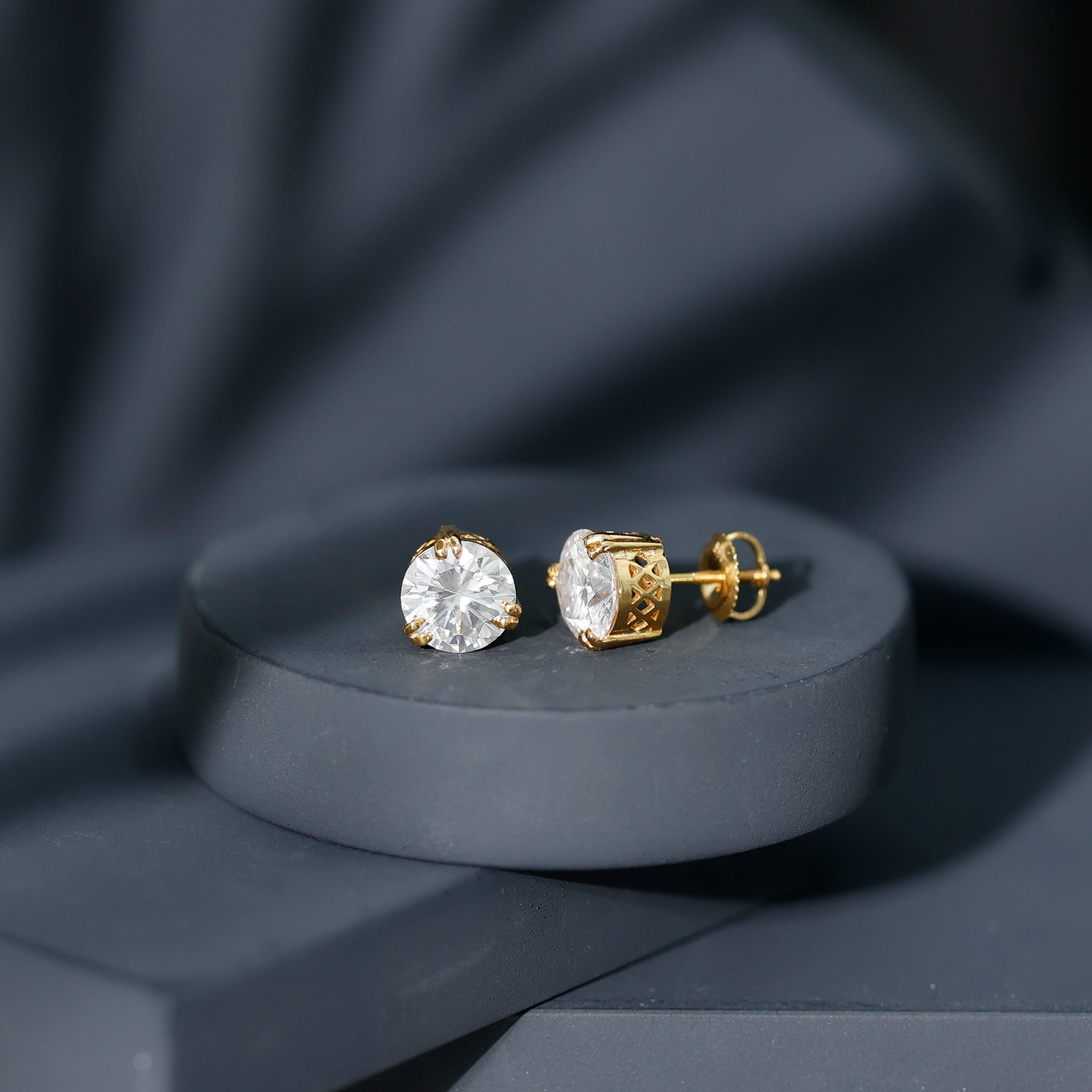 Certified 8mm Round Diamond Studs with Screw Back Lab - ( EF-VS ) - Rosec Jewels