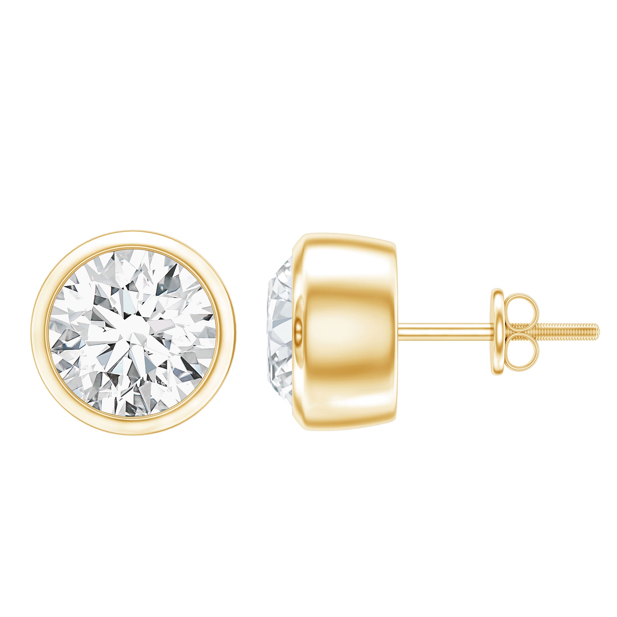 Bezel Set Lab Grown Diamond Solitaire Stud Earrings Lab - ( EF-VS ) - Rosec Jewels