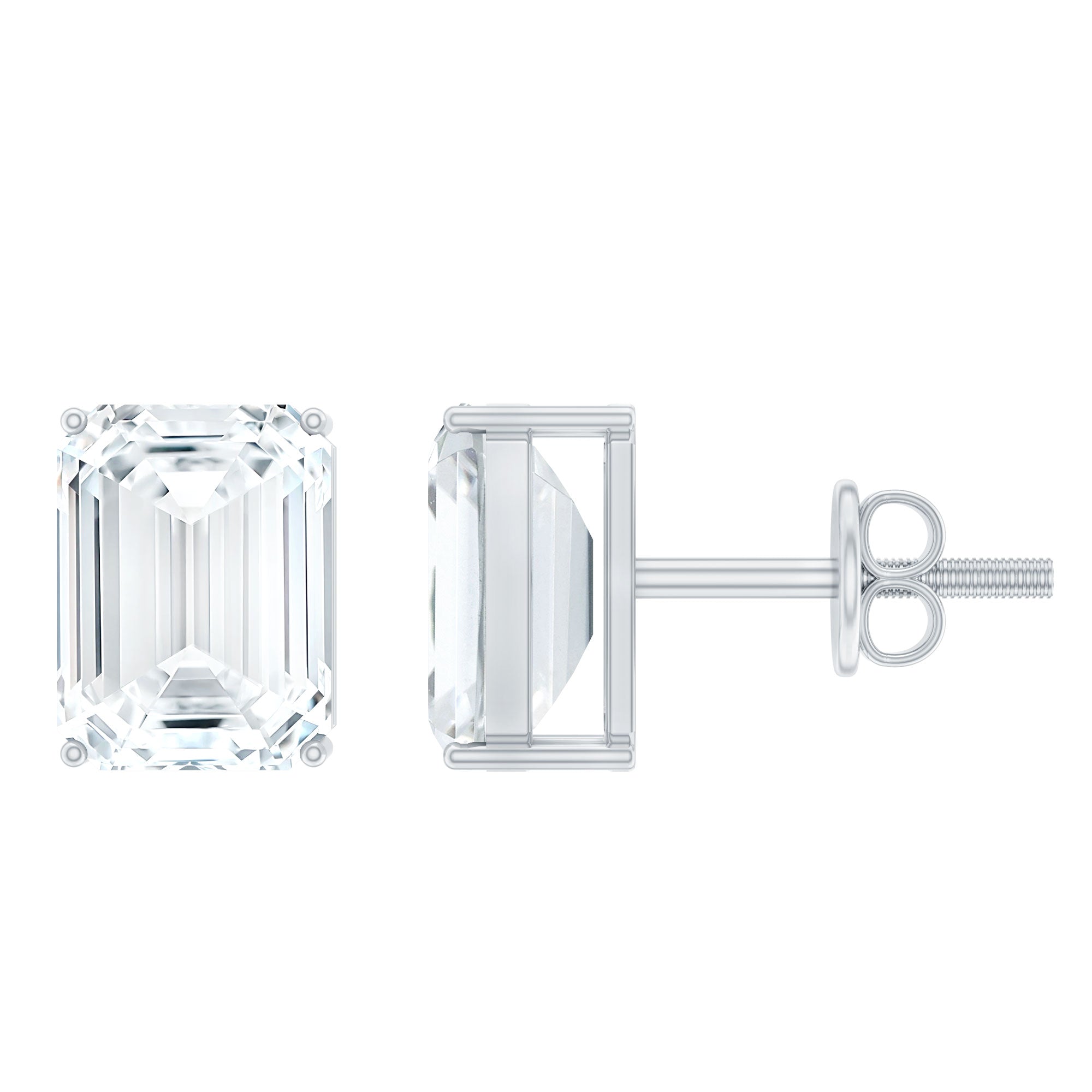 Emerald Cut Lab Created Diamond Stud Earrings Lab - ( EF-VS ) - Rosec Jewels