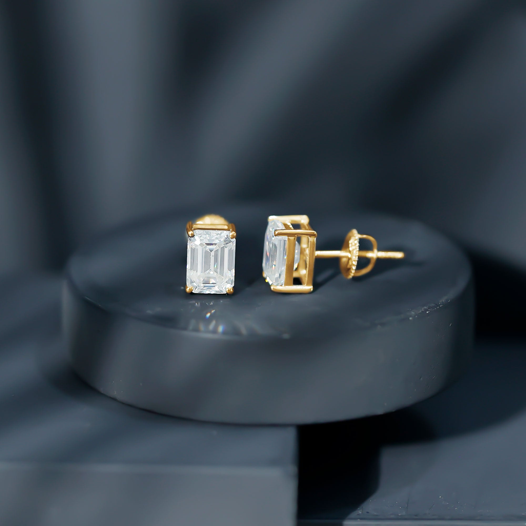 Emerald Cut Lab Created Diamond Stud Earrings Lab - ( EF-VS ) - Rosec Jewels