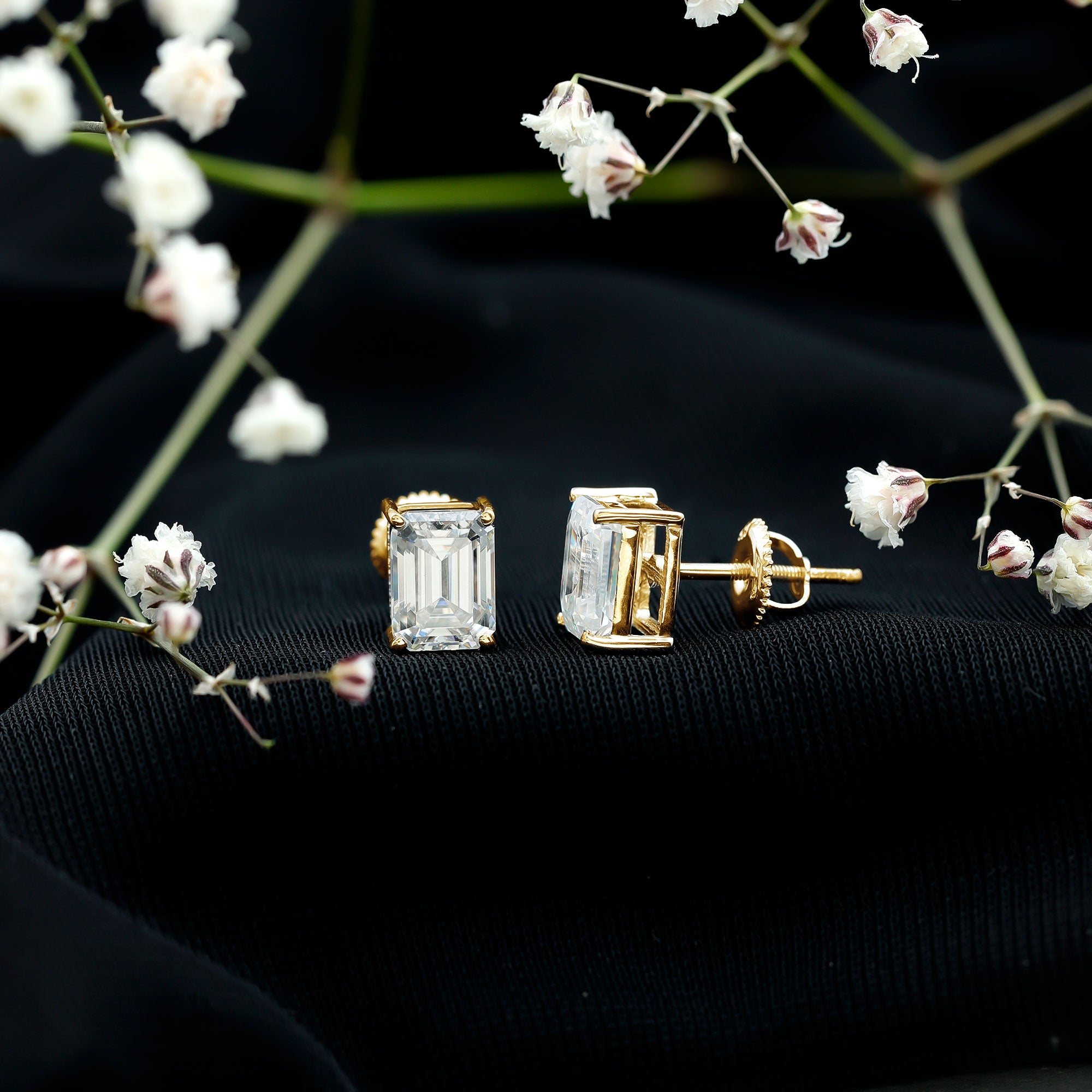 Emerald Cut Lab Created Diamond Stud Earrings Lab - ( EF-VS ) - Rosec Jewels