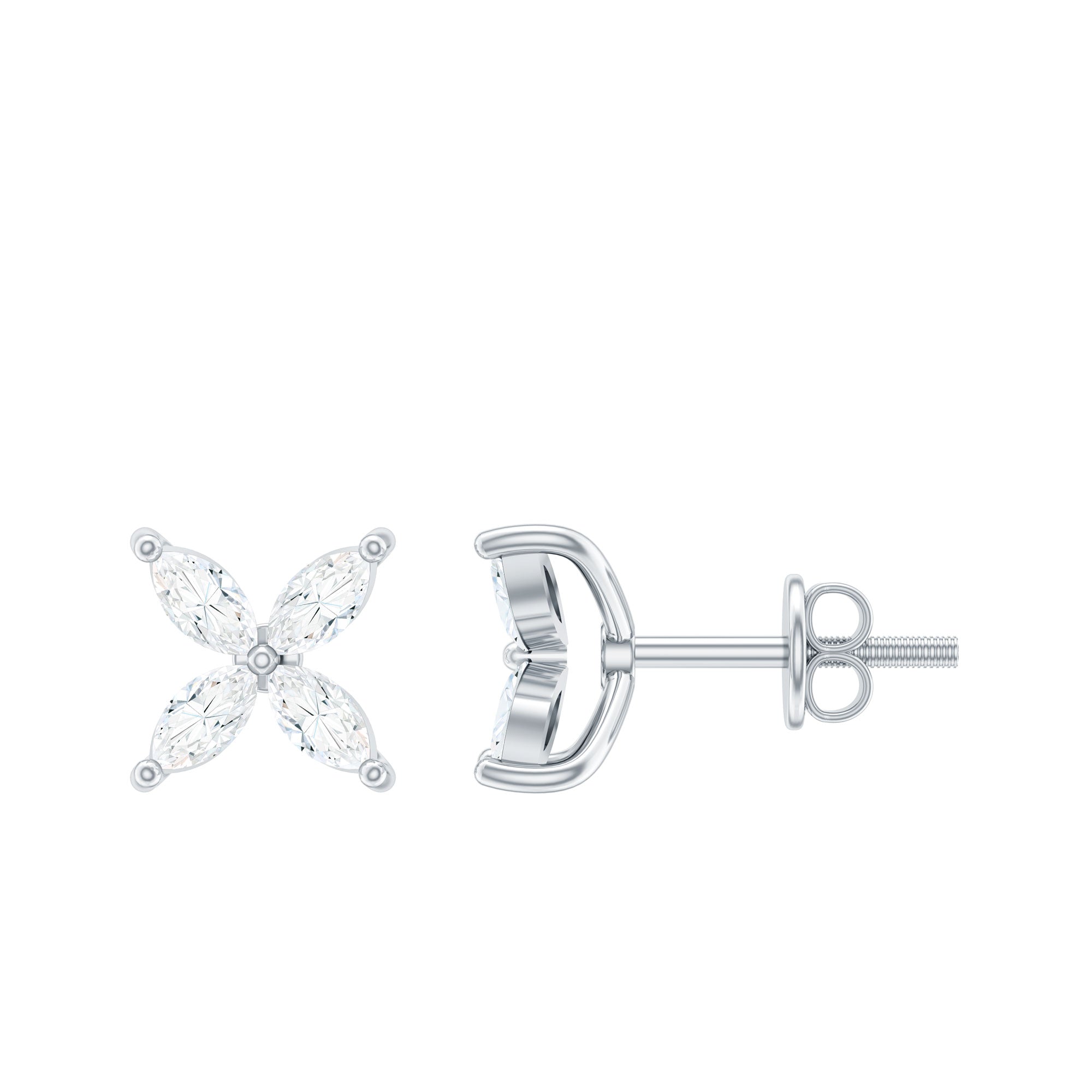 Certified Lab Grown Diamond Flower Earrings With Screw Back Lab - ( EF-VS ) - Rosec Jewels
