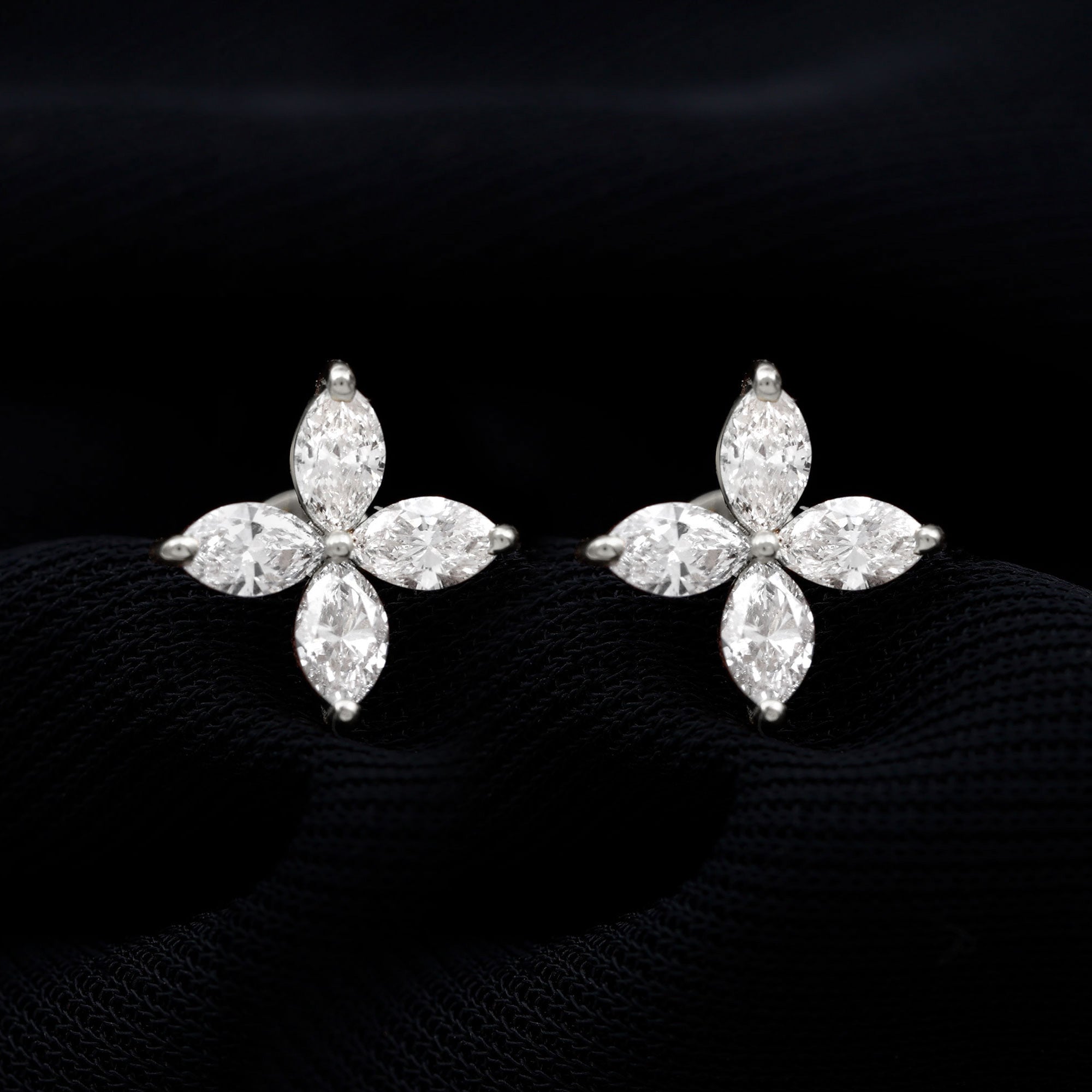 Certified Lab Grown Diamond Flower Earrings With Screw Back Lab - ( EF-VS ) - Rosec Jewels