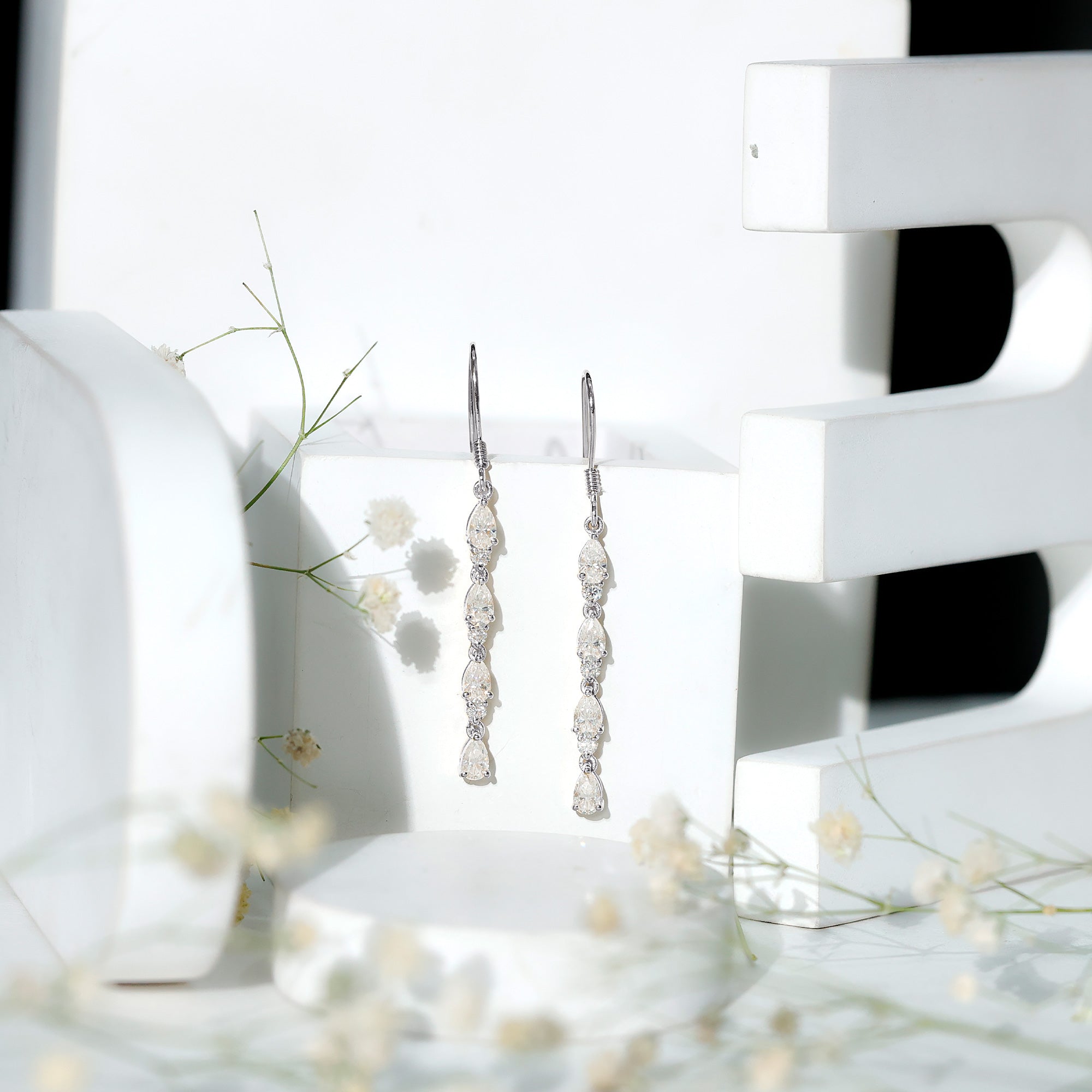 Lab Grown Diamond Long Dangling Earrings Lab - ( EF-VS ) - Rosec Jewels