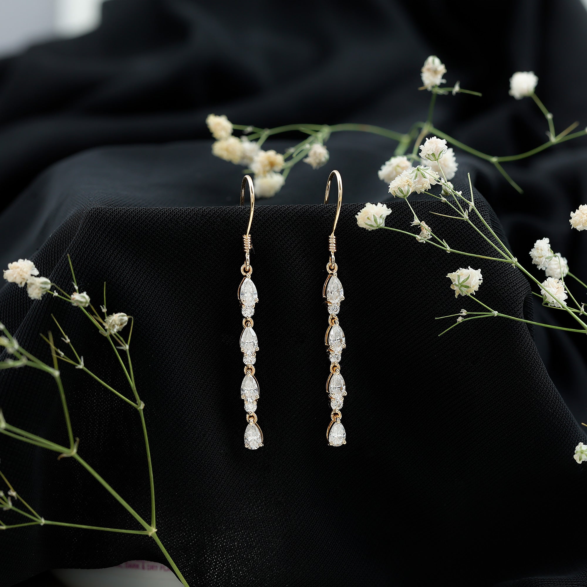 Lab Grown Diamond Long Dangling Earrings Lab - ( EF-VS ) - Rosec Jewels