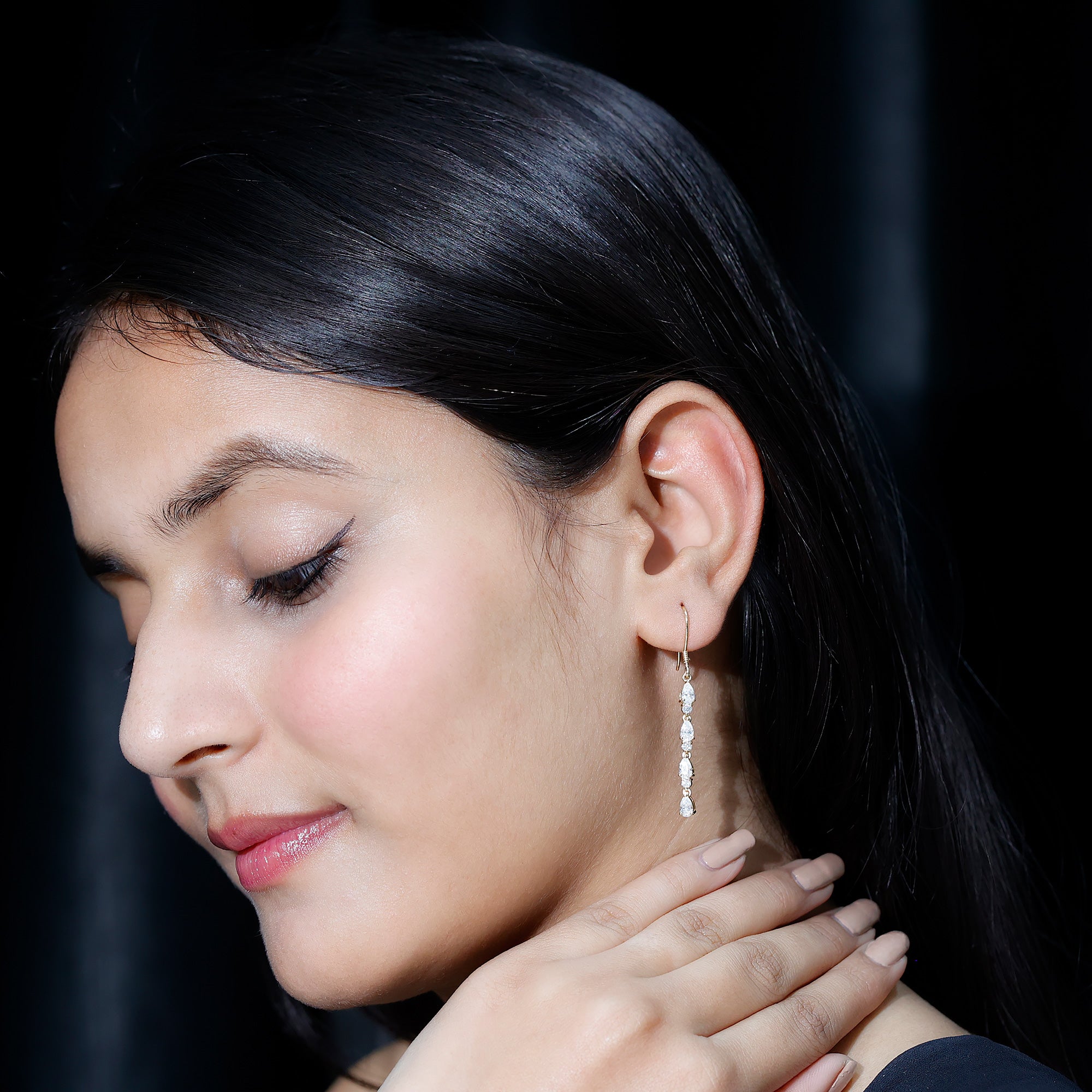 Lab Grown Diamond Long Dangling Earrings Lab - ( EF-VS ) - Rosec Jewels