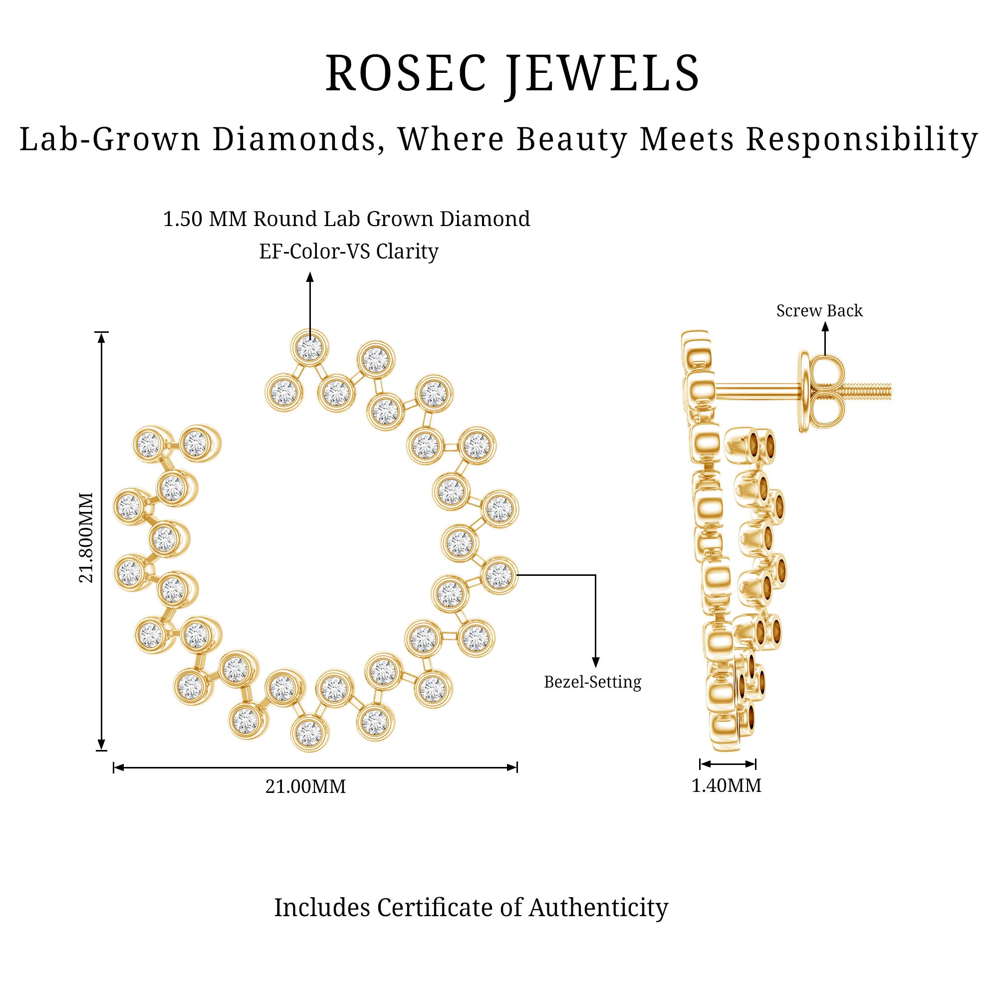 Certified Lab Created Diamond Statement Stud Earrings Lab - ( EF-VS ) - Rosec Jewels