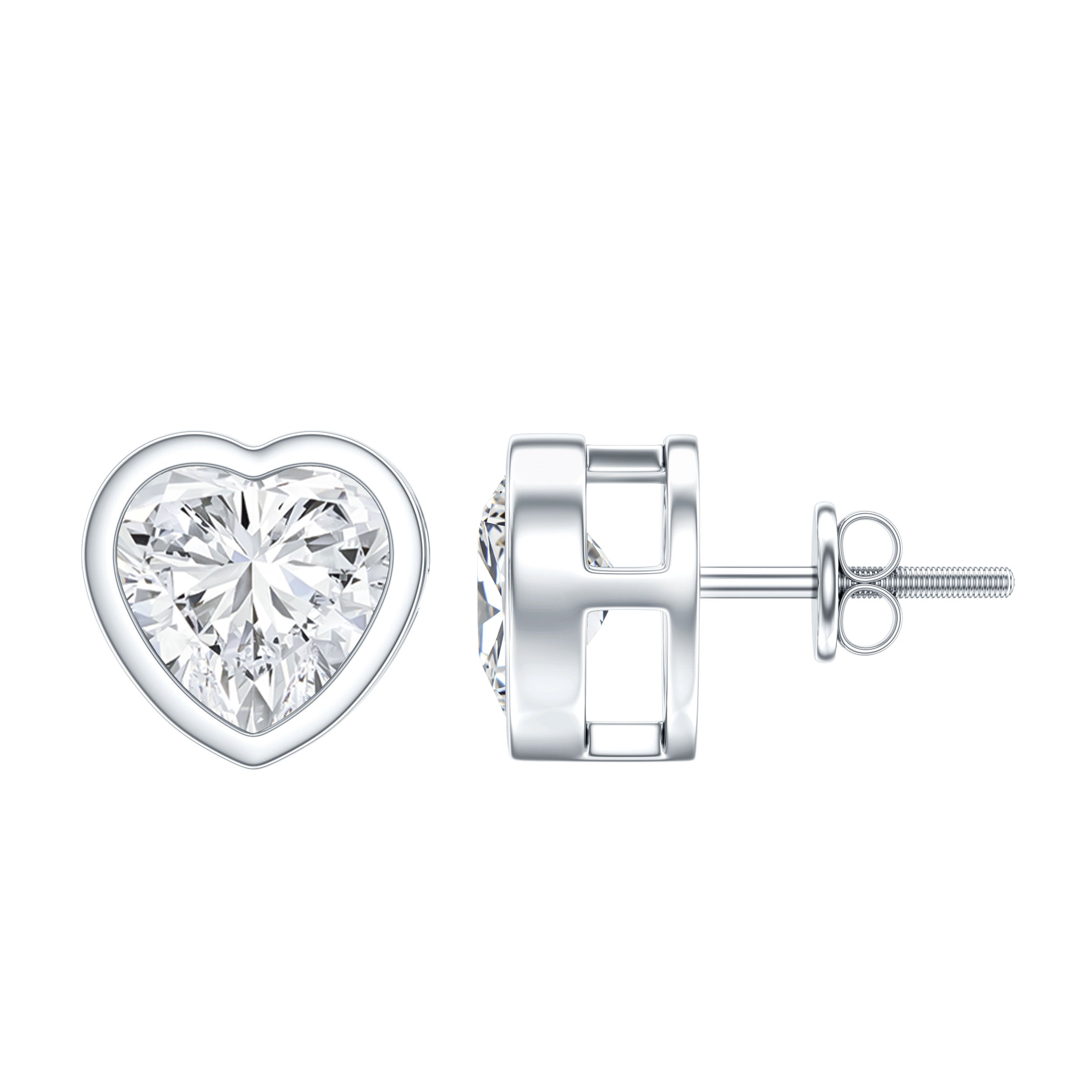 Certified Bezel Set 7mm Lab Grown Diamond Heart Earrings Lab - ( EF-VS ) - Rosec Jewels