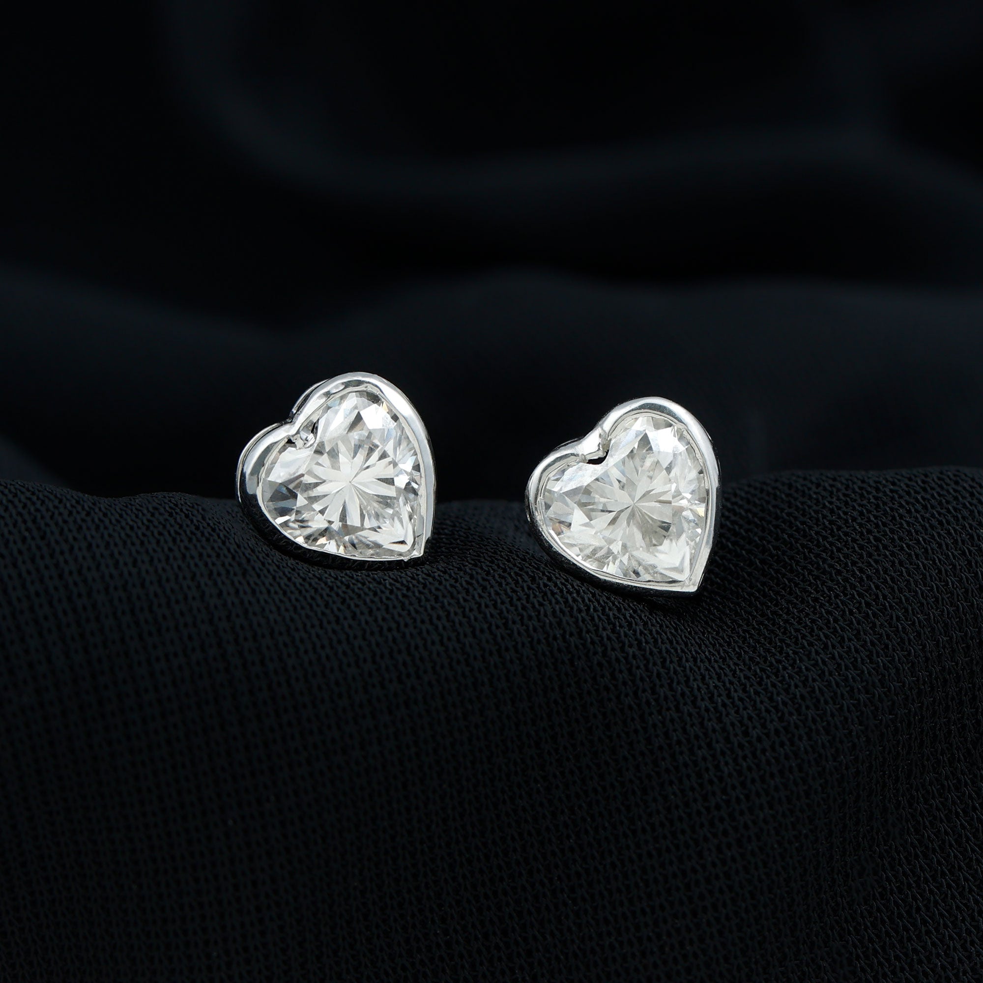 Certified Bezel Set 7mm Lab Grown Diamond Heart Earrings Lab - ( EF-VS ) - Rosec Jewels