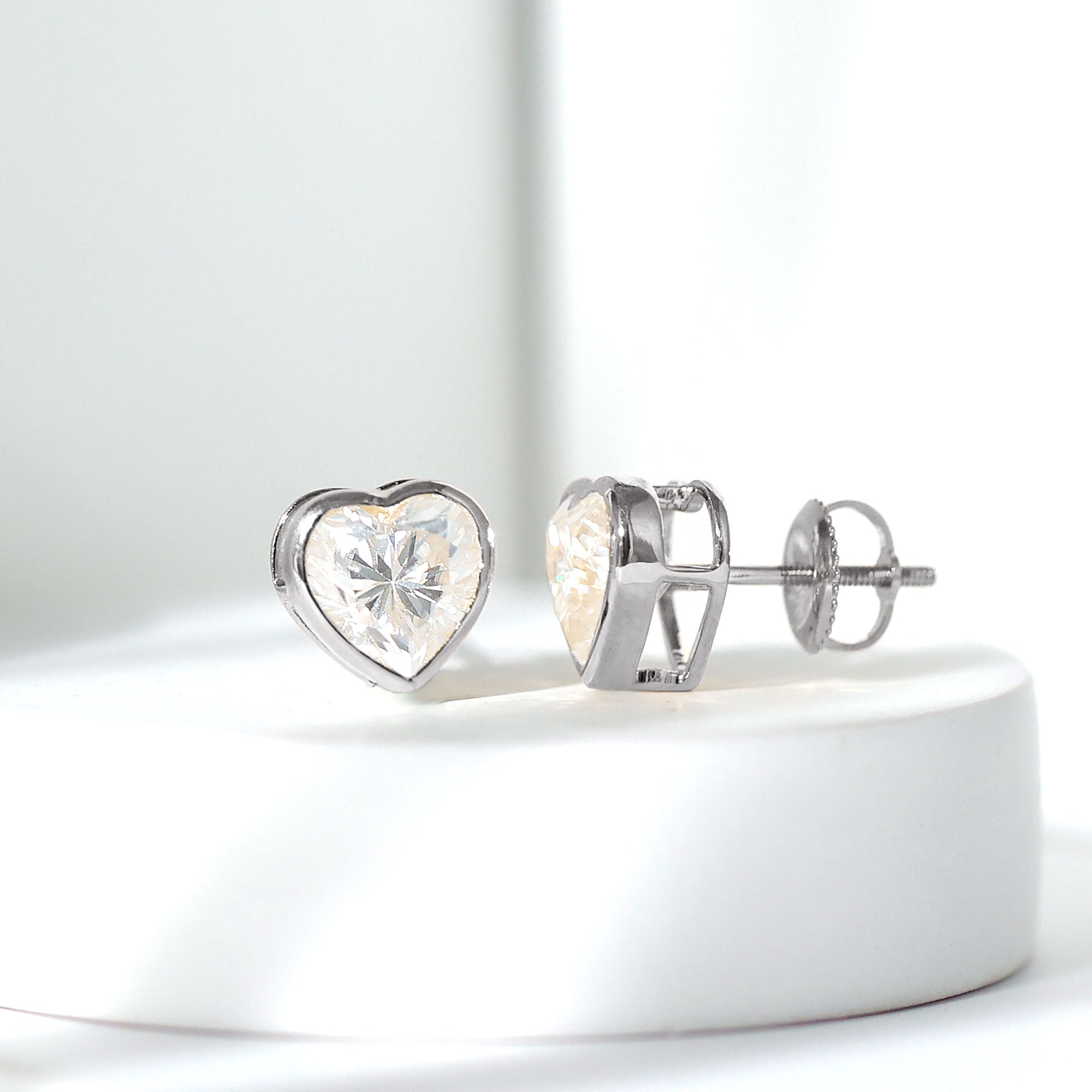 Certified Bezel Set 7mm Lab Grown Diamond Heart Earrings Lab - ( EF-VS ) - Rosec Jewels