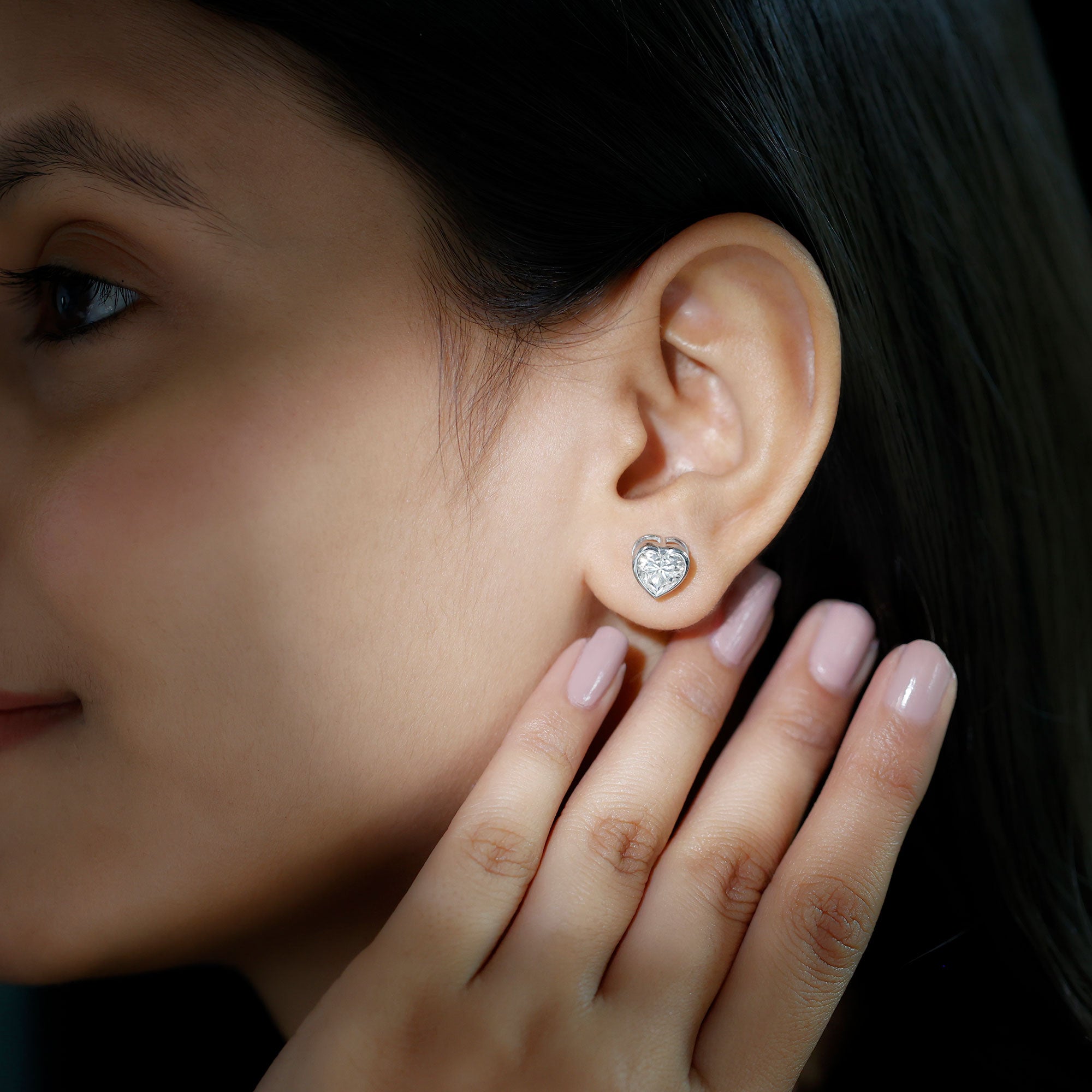 Rosec Jewels-Certified Bezel Set 7mm Lab Grown Diamond Heart Earrings