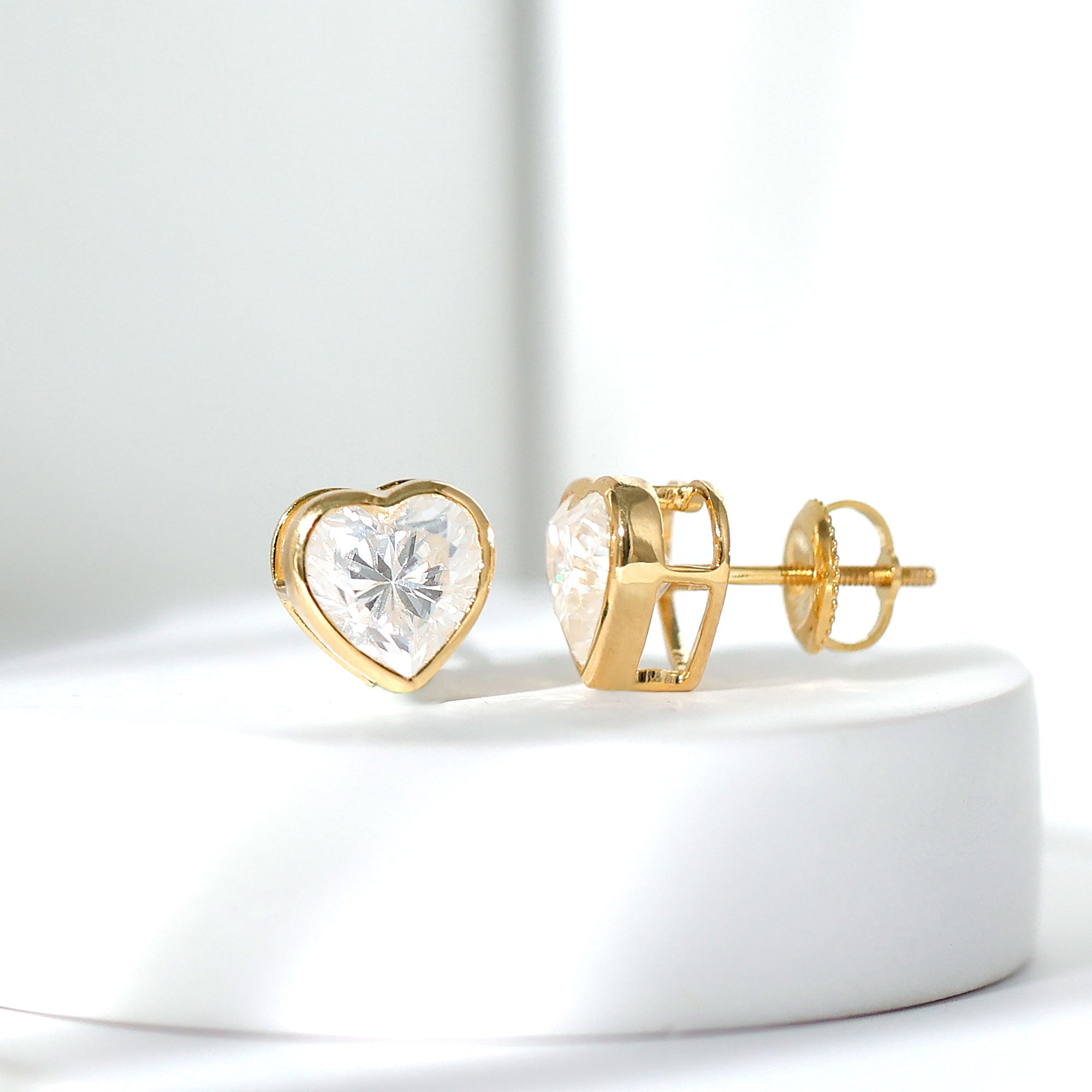 Certified Bezel Set 7mm Lab Grown Diamond Heart Earrings Lab - ( EF-VS ) - Rosec Jewels