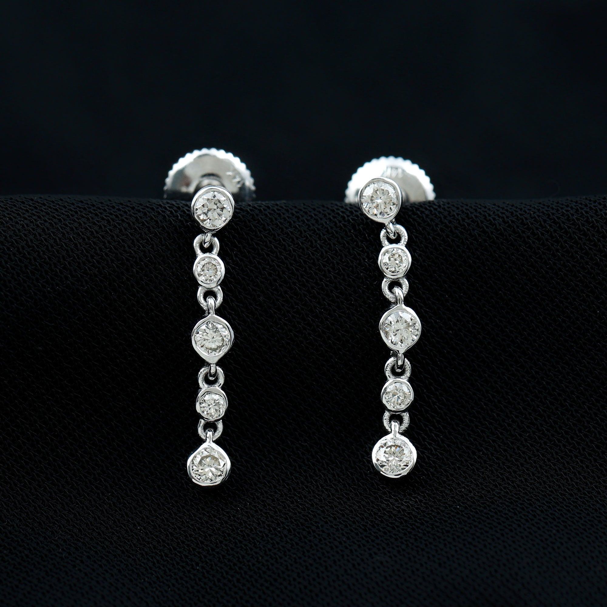Round Cut Diamond Chain Dangle Earrings For Women Lab - ( EF-VS ) - Rosec Jewels