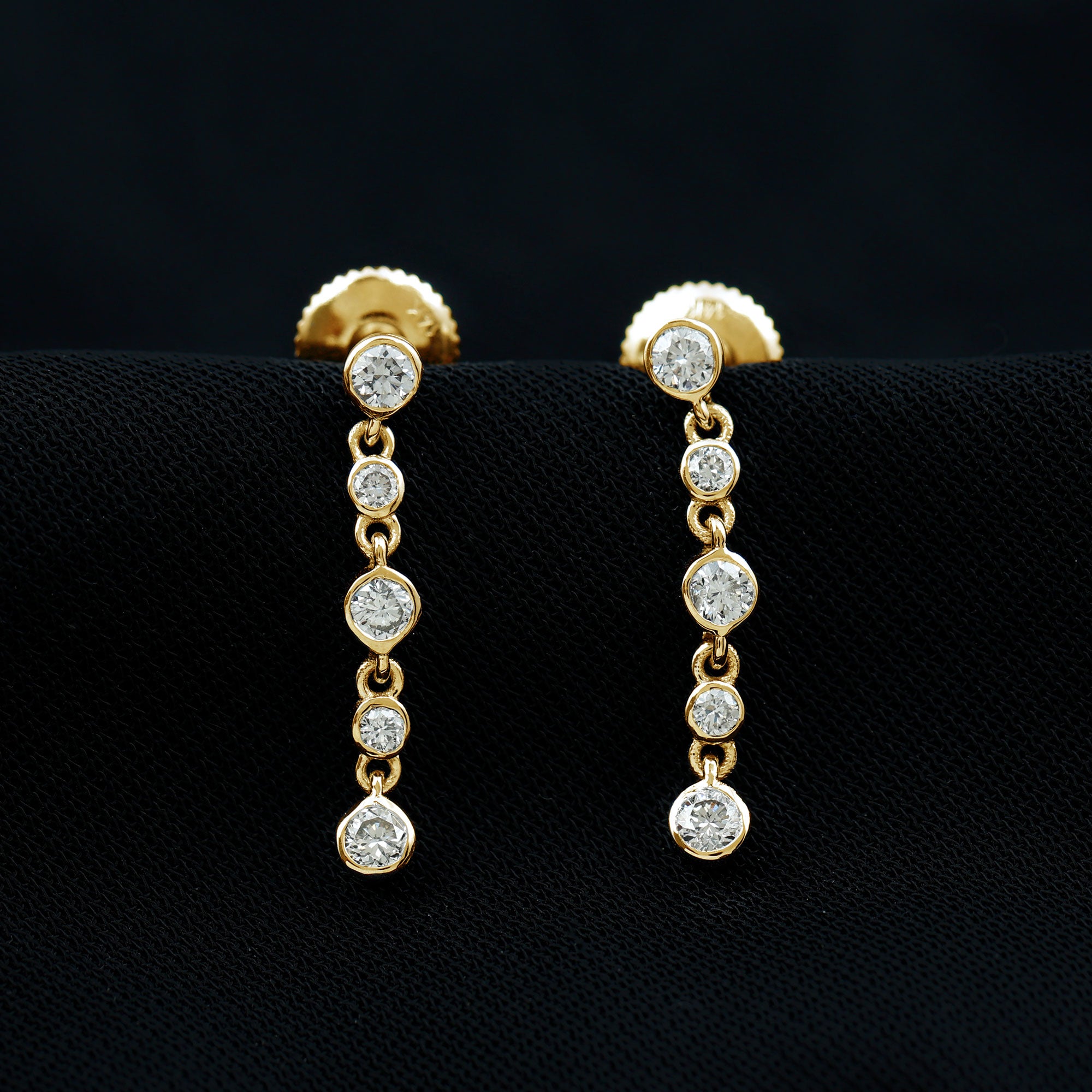 Round Cut Diamond Chain Dangle Earrings For Women Lab - ( EF-VS ) - Rosec Jewels