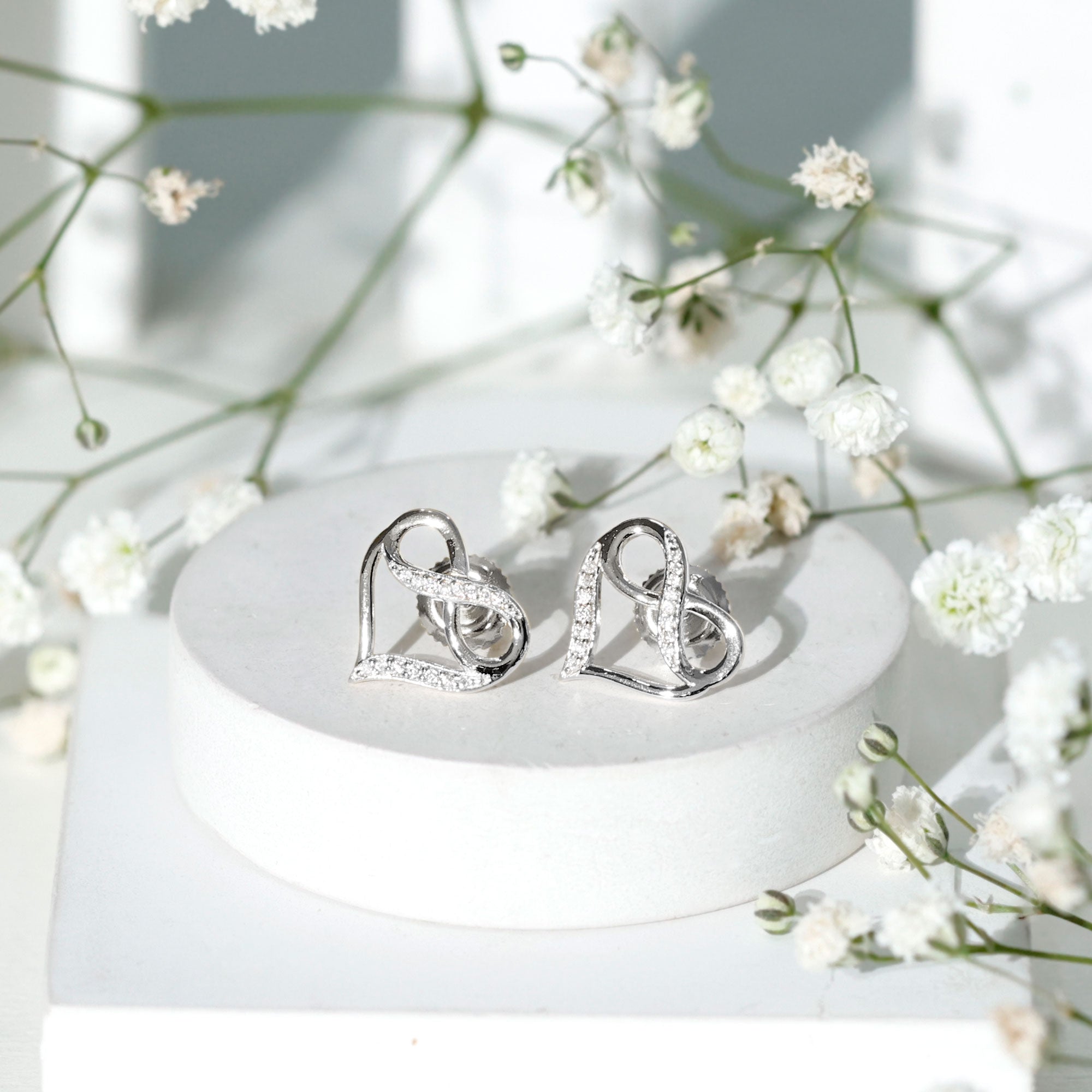 Certified Lab Created Diamond Heart Infinity Stud Earrings Lab - ( EF-VS ) - Rosec Jewels