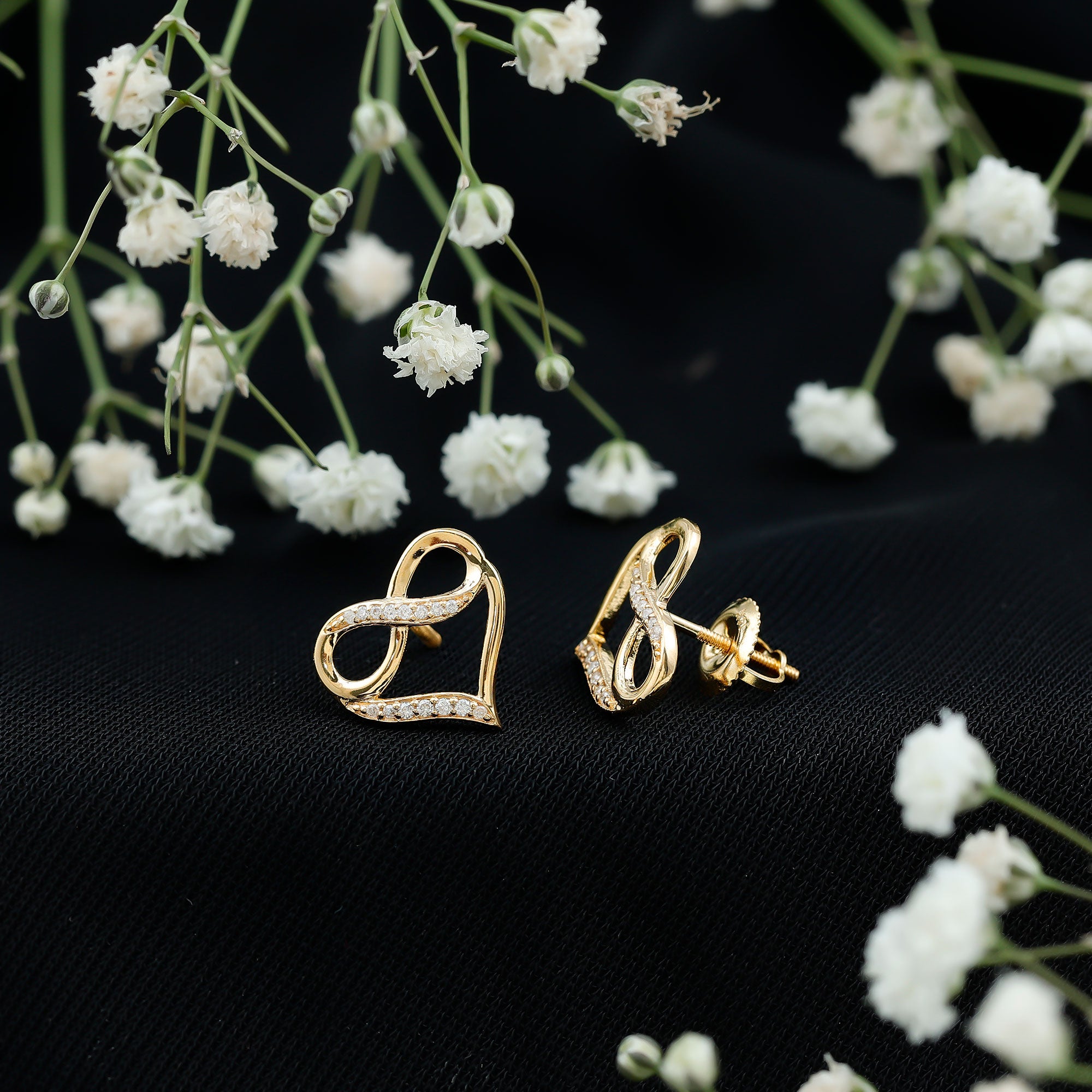 Certified Lab Created Diamond Heart Infinity Stud Earrings Lab - ( EF-VS ) - Rosec Jewels