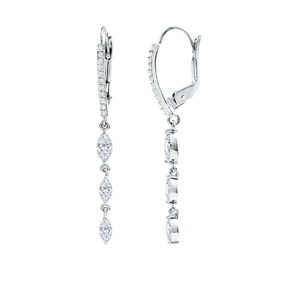 Certified Lab Grown Diamond Long Dangle Earrings for Bride Lab - ( EF-VS ) - Rosec Jewels