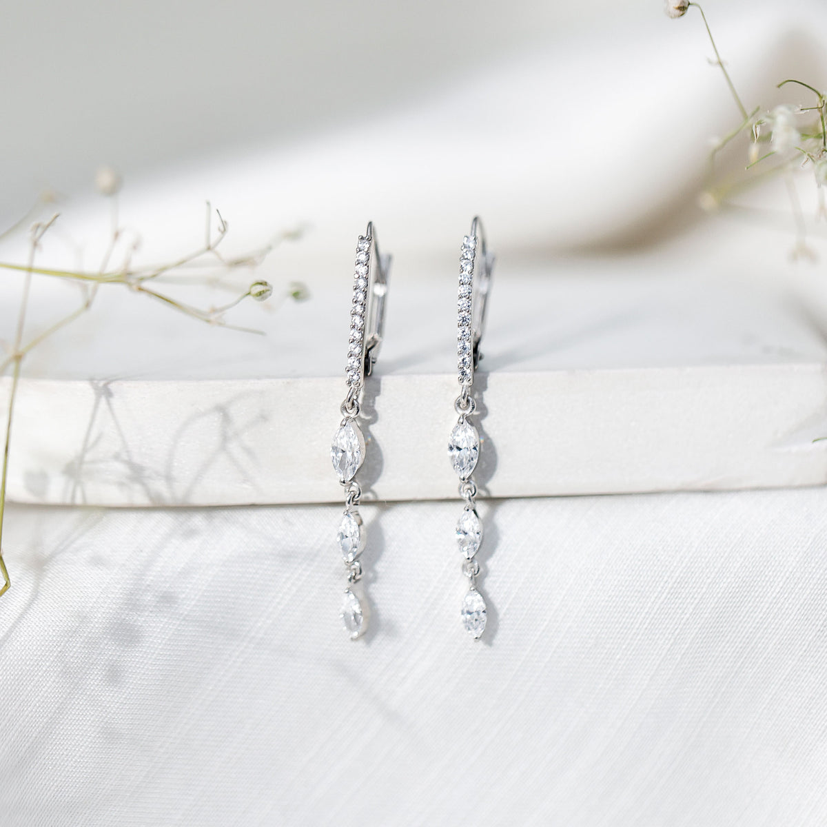 Certified Lab Grown Diamond Long Dangle Earrings for Bride Lab - ( EF-VS ) - Rosec Jewels