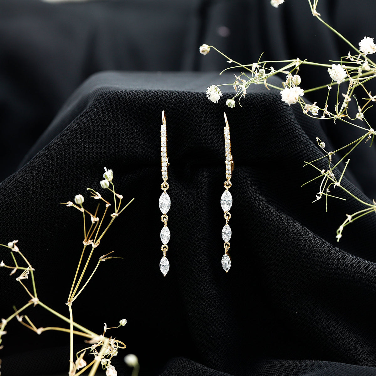 Certified Lab Grown Diamond Long Dangle Earrings for Bride Lab - ( EF-VS ) - Rosec Jewels