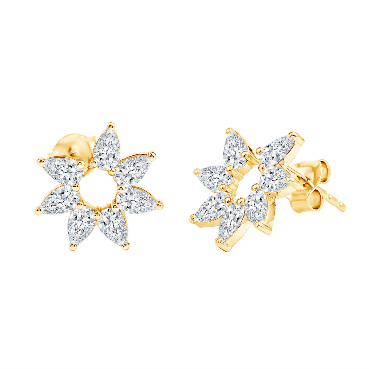 Pear Cut Lab Grown Diamond Flower Stud Earrings with Screw Back Lab - ( EF-VS ) - Rosec Jewels