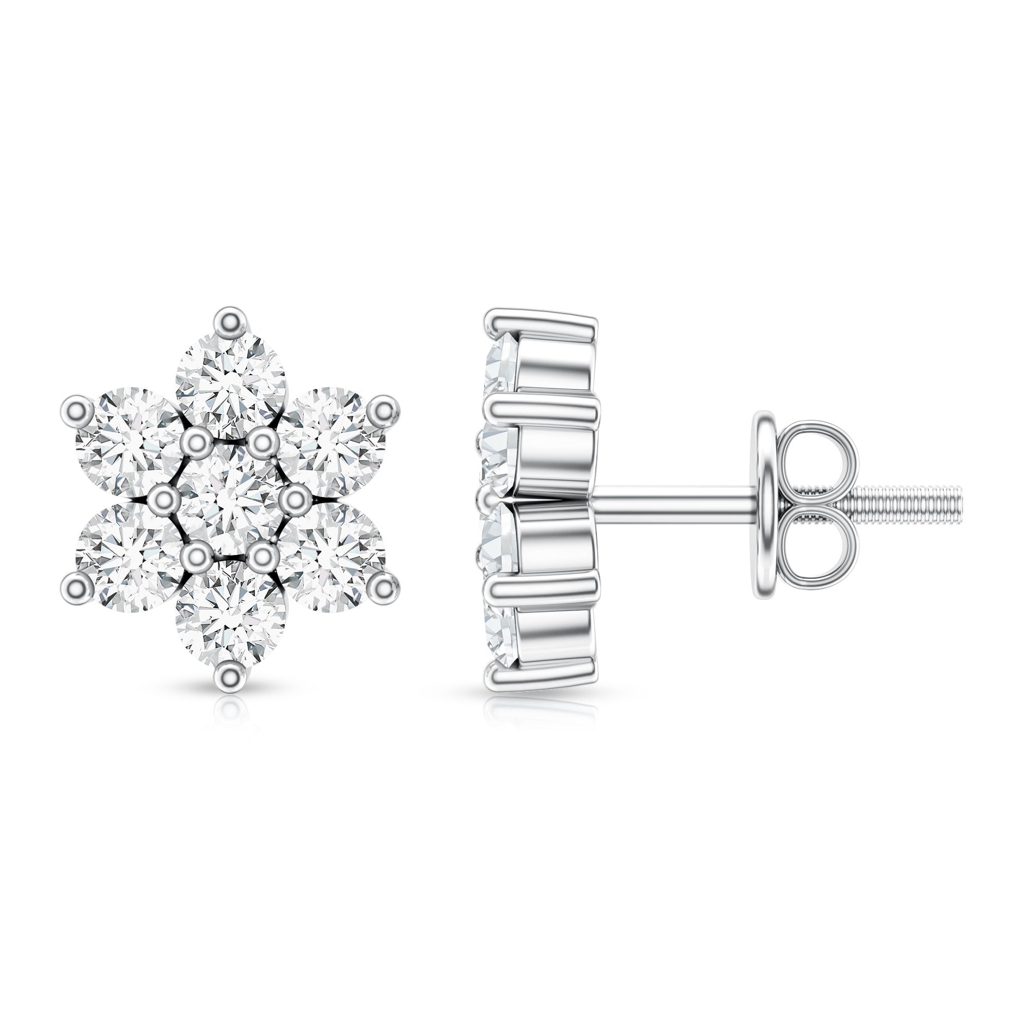 Certified Lab Grown Diamond Flower Stud Earrings for Women Lab - ( EF-VS ) - Rosec Jewels
