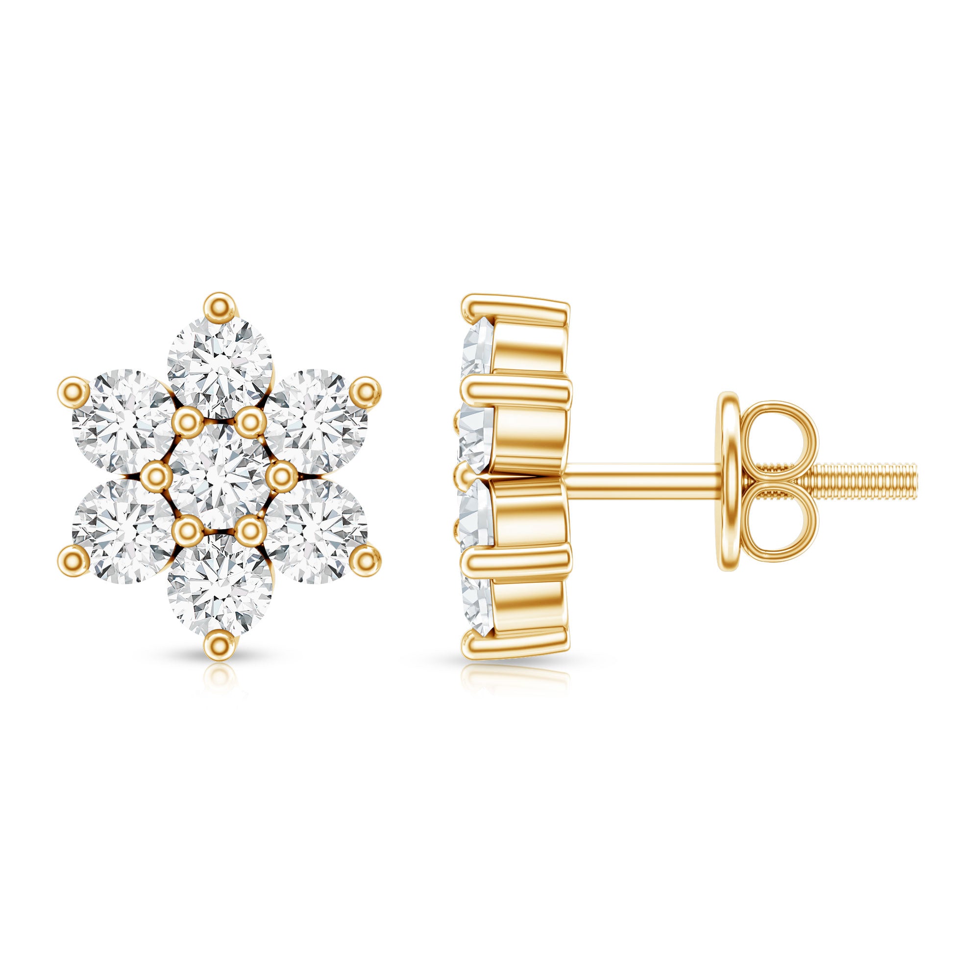 Certified Lab Grown Diamond Flower Stud Earrings for Women Lab - ( EF-VS ) - Rosec Jewels