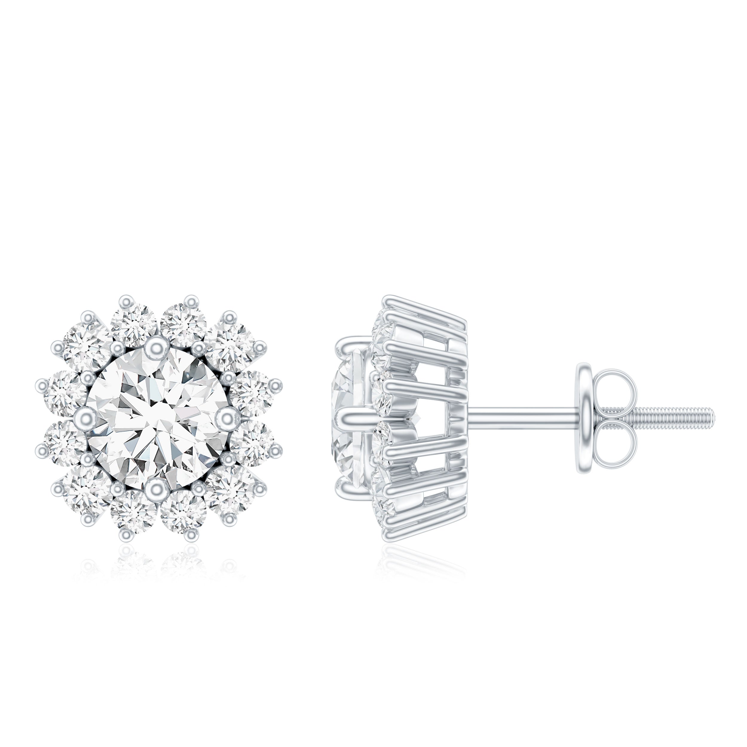 Round 1 Carat Moissanite Halo Stud Earrings for Women D-VS1 - Rosec Jewels