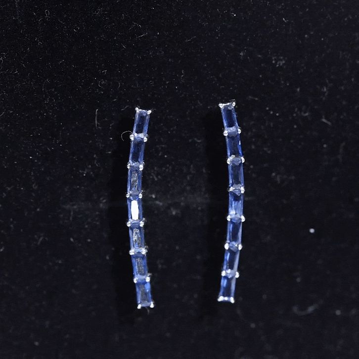 Baguette Cut Lab Grown Blue Sapphire Climber Earrings AAAA - Rosec Jewels