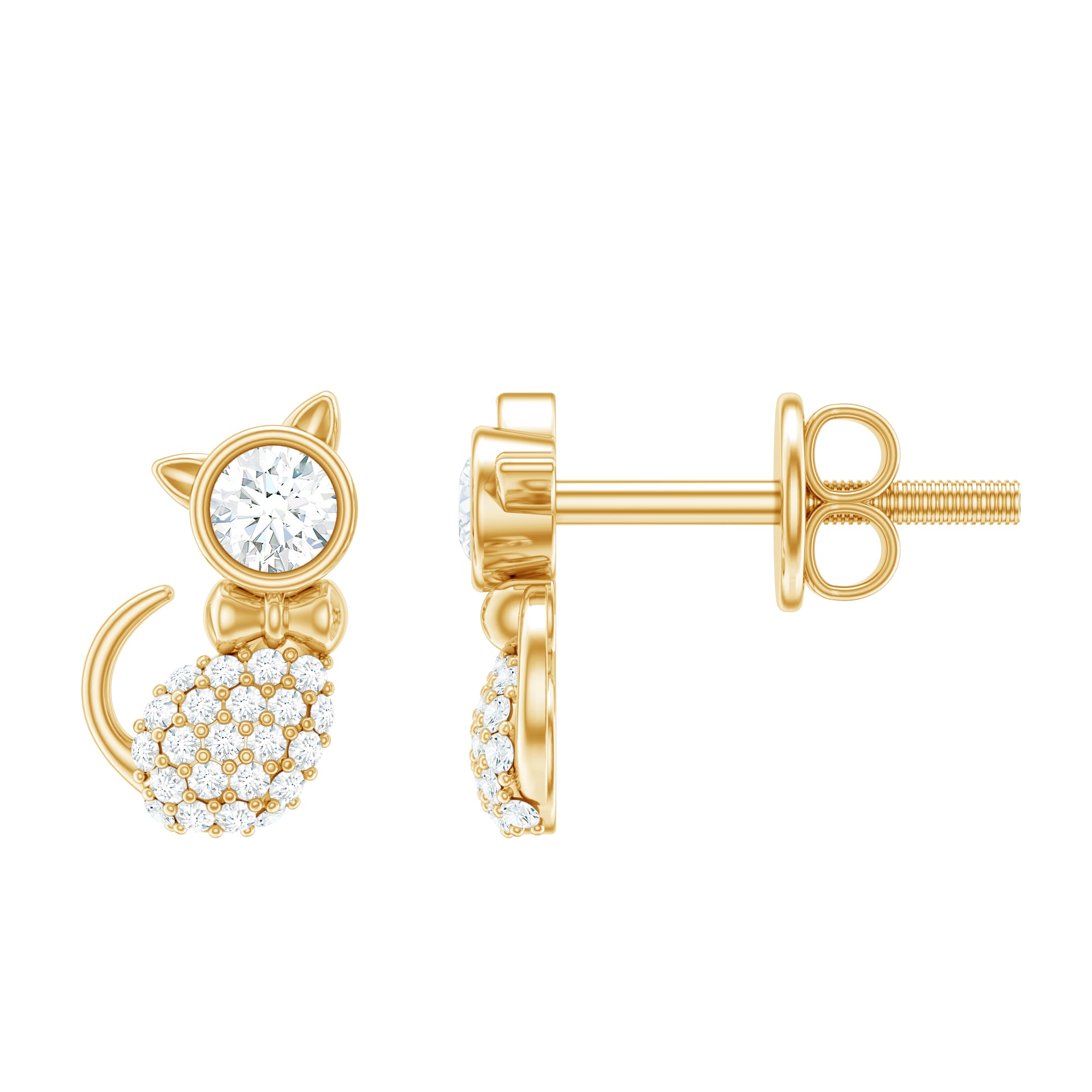 Rosec Jewels-1/4 CT Diamond Cat Stud Earrings in Gold