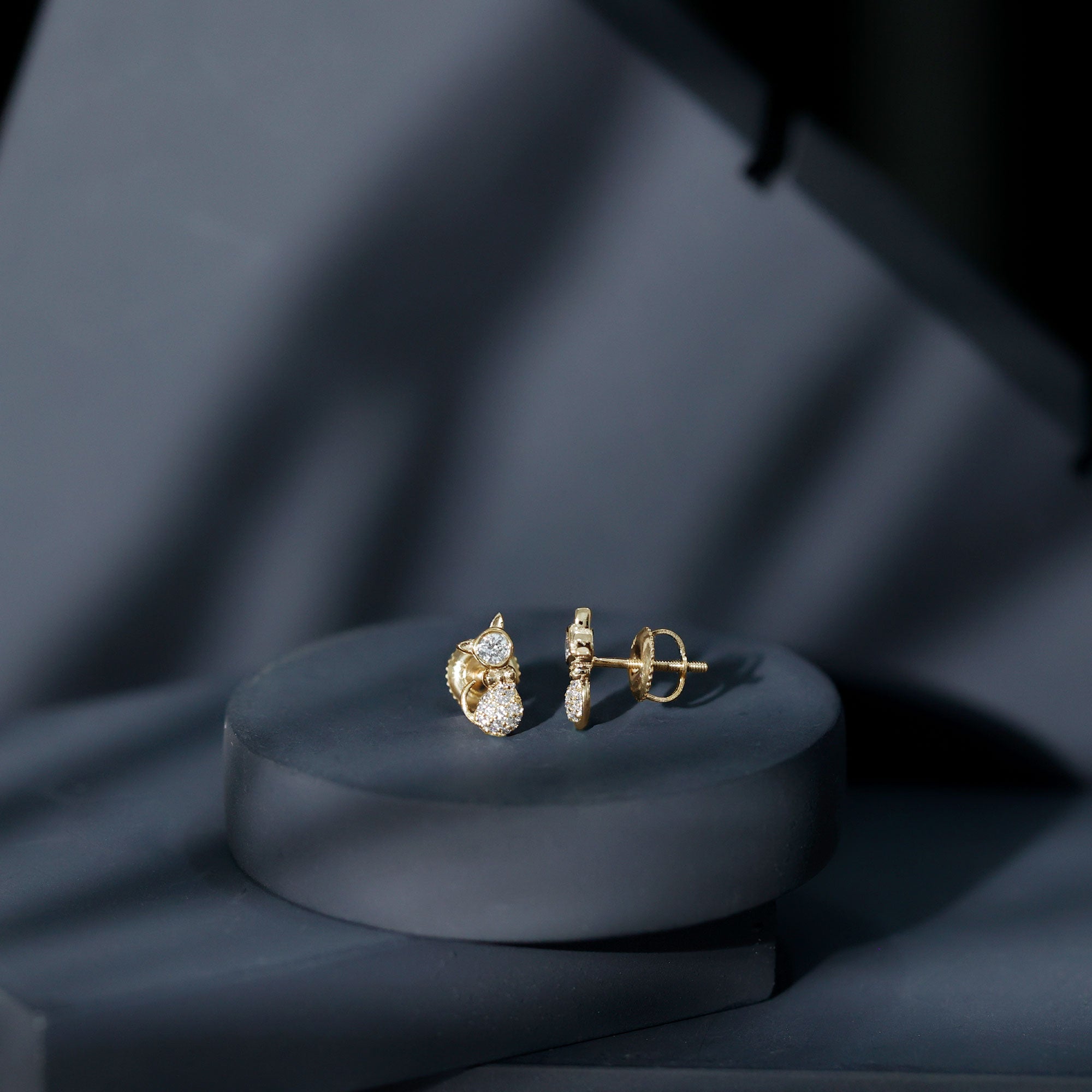 Rosec Jewels-1/4 CT Diamond Cat Stud Earrings in Gold