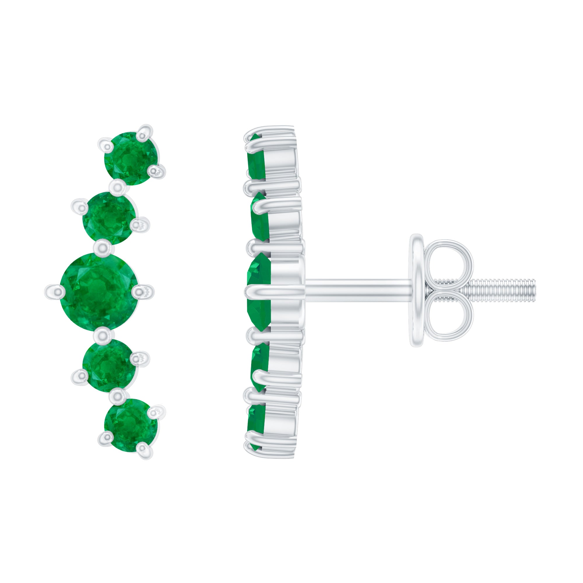 Graduated Natural Emerald Ear Climber Earrings for Women AAA - Rosec Jewels