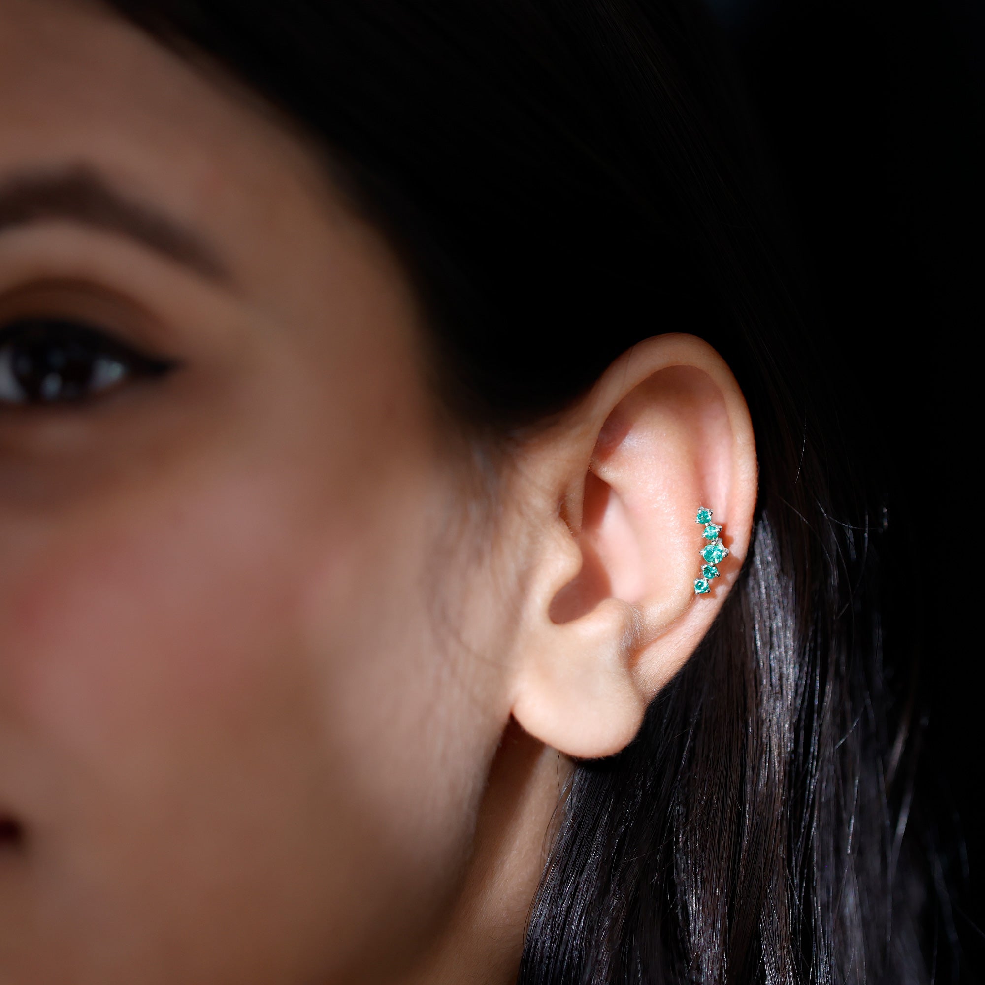 Graduated Natural Emerald Ear Climber Earrings for Women AAA - Rosec Jewels