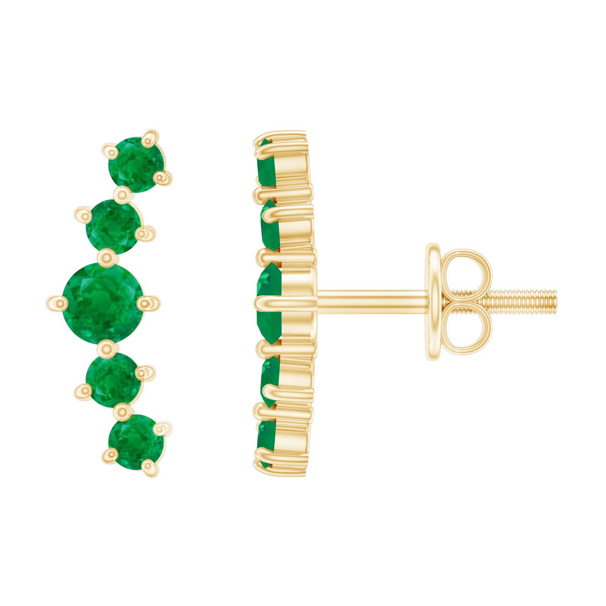 Graduated Natural Emerald Ear Climber Earrings for Women AAA - Rosec Jewels