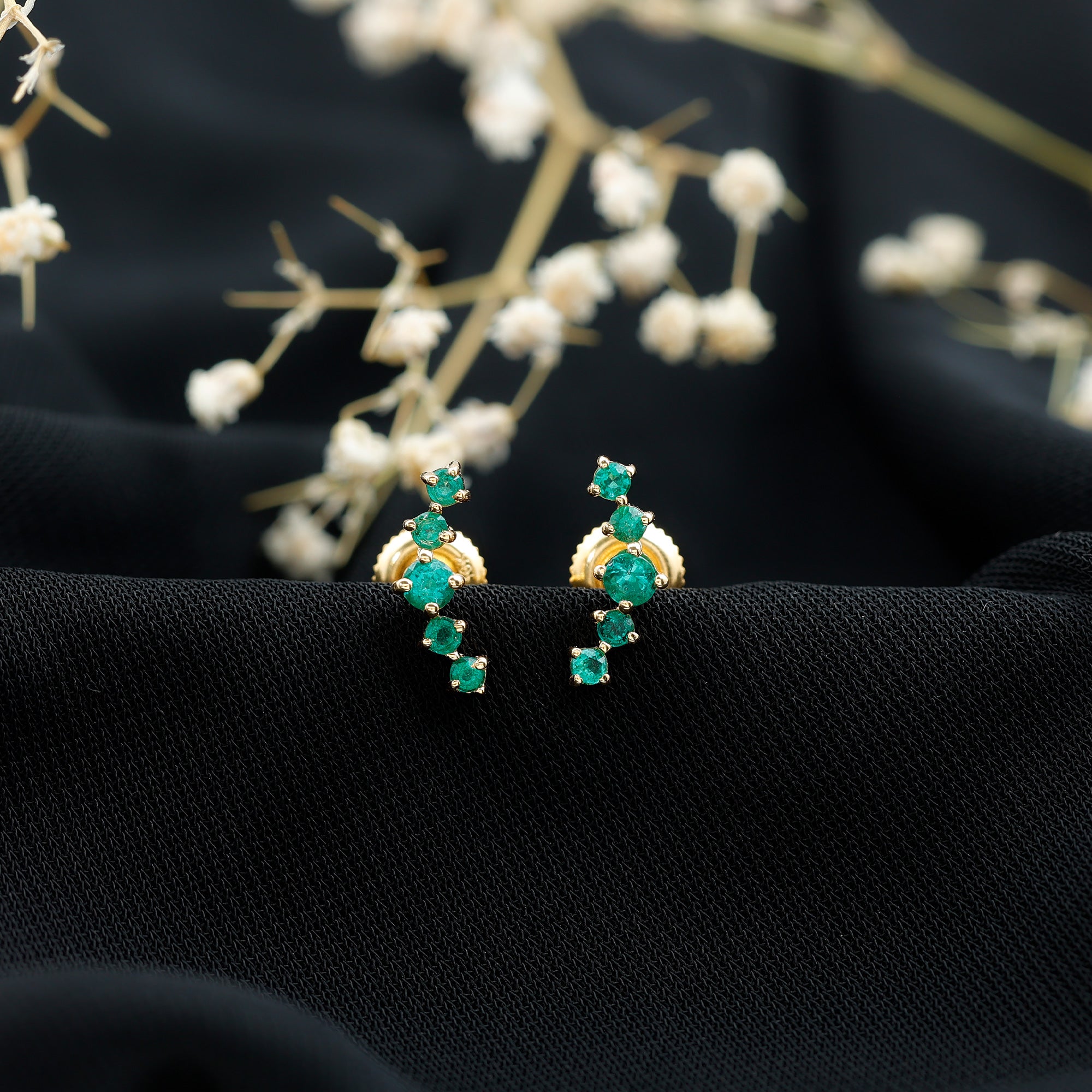 Graduated Natural Emerald Ear Climber Earrings for Women AAA - Rosec Jewels