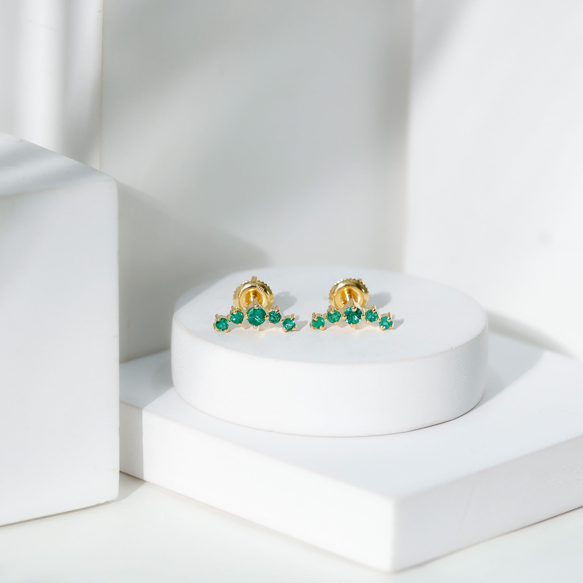 Graduated Natural Emerald Ear Climber Earrings for Women AAA - Rosec Jewels
