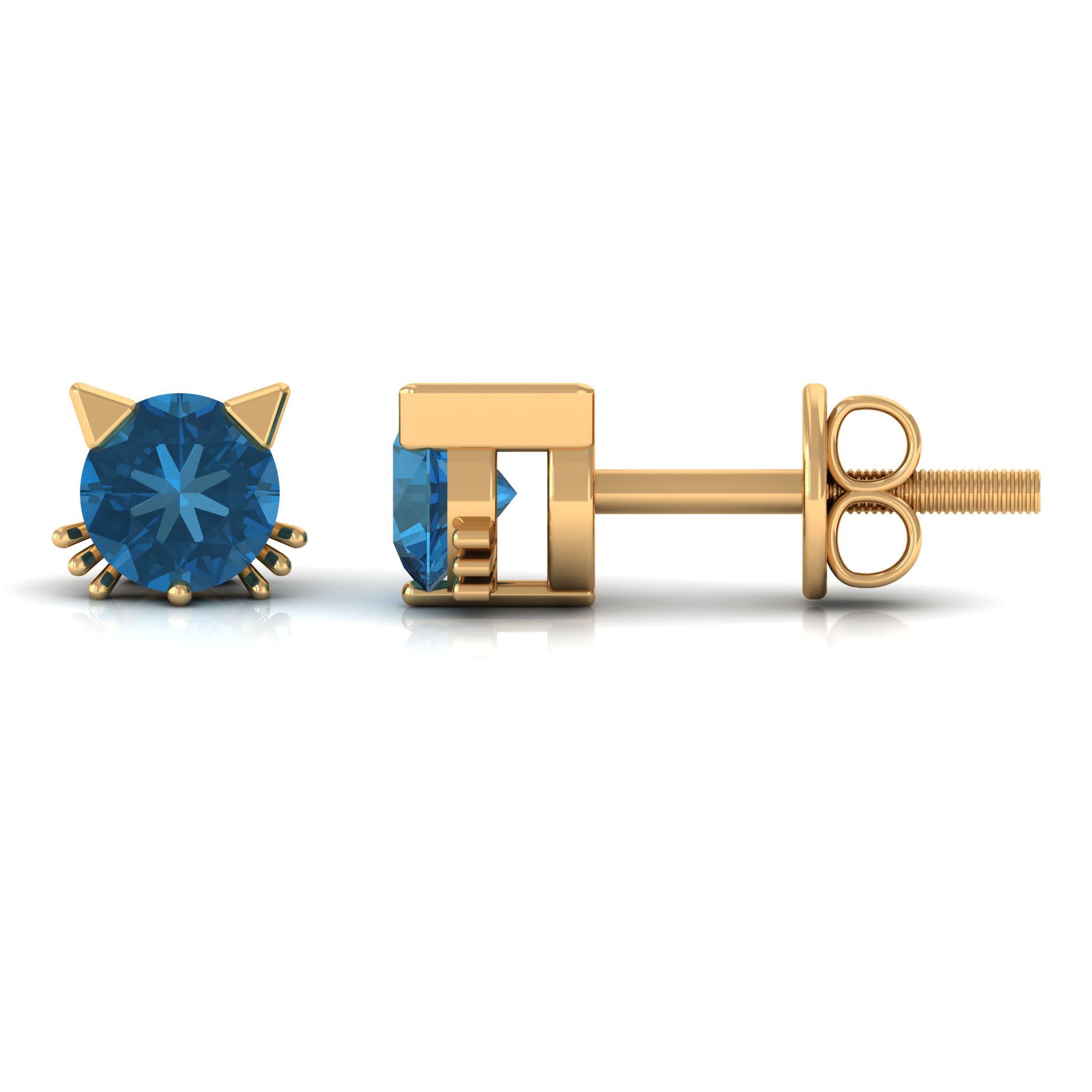 1 CT Round Shape London Blue Topaz Cat Stud Earrings AAA - Rosec Jewels