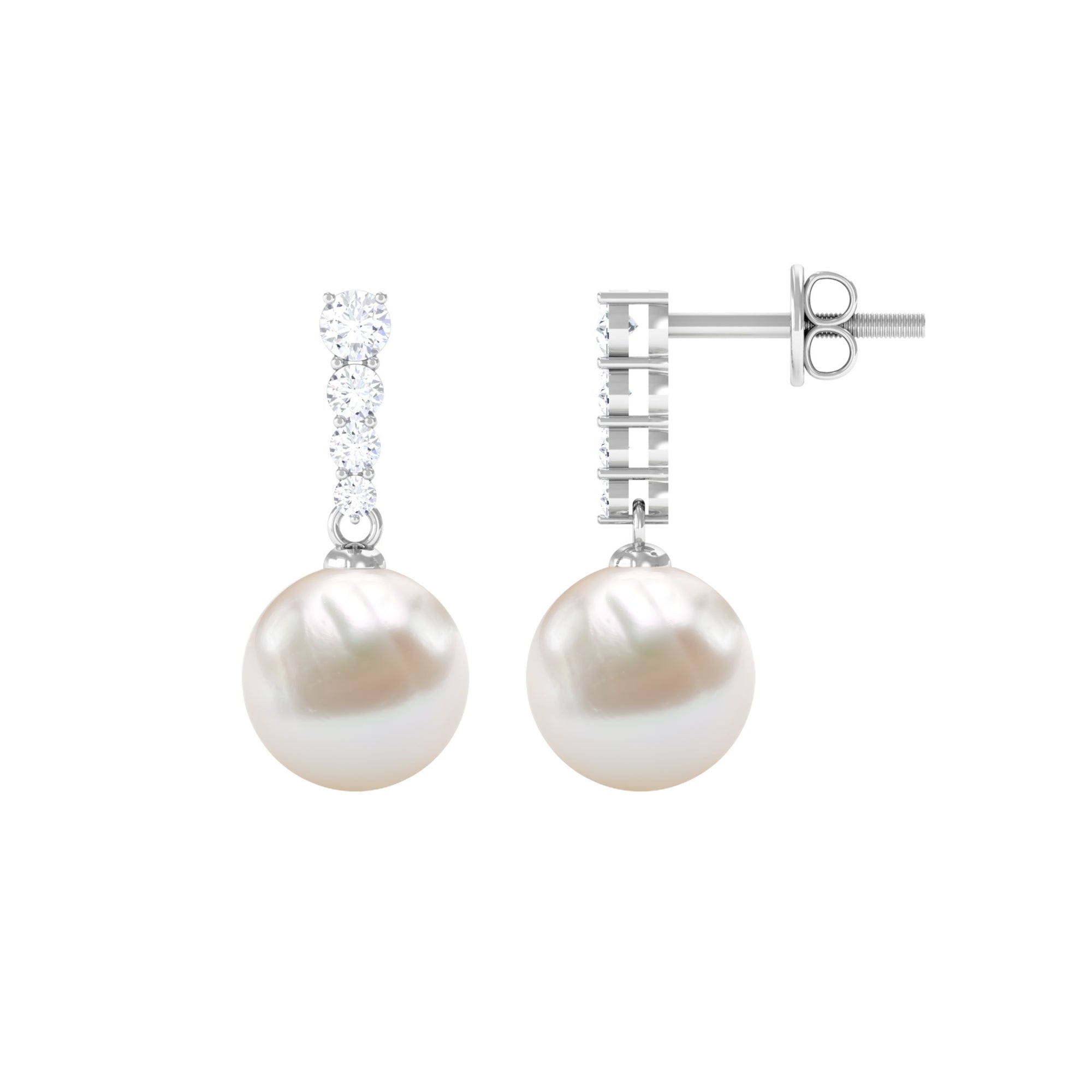 15.25 CT Freshwater Pearl Simple Drop Earrings with Diamond