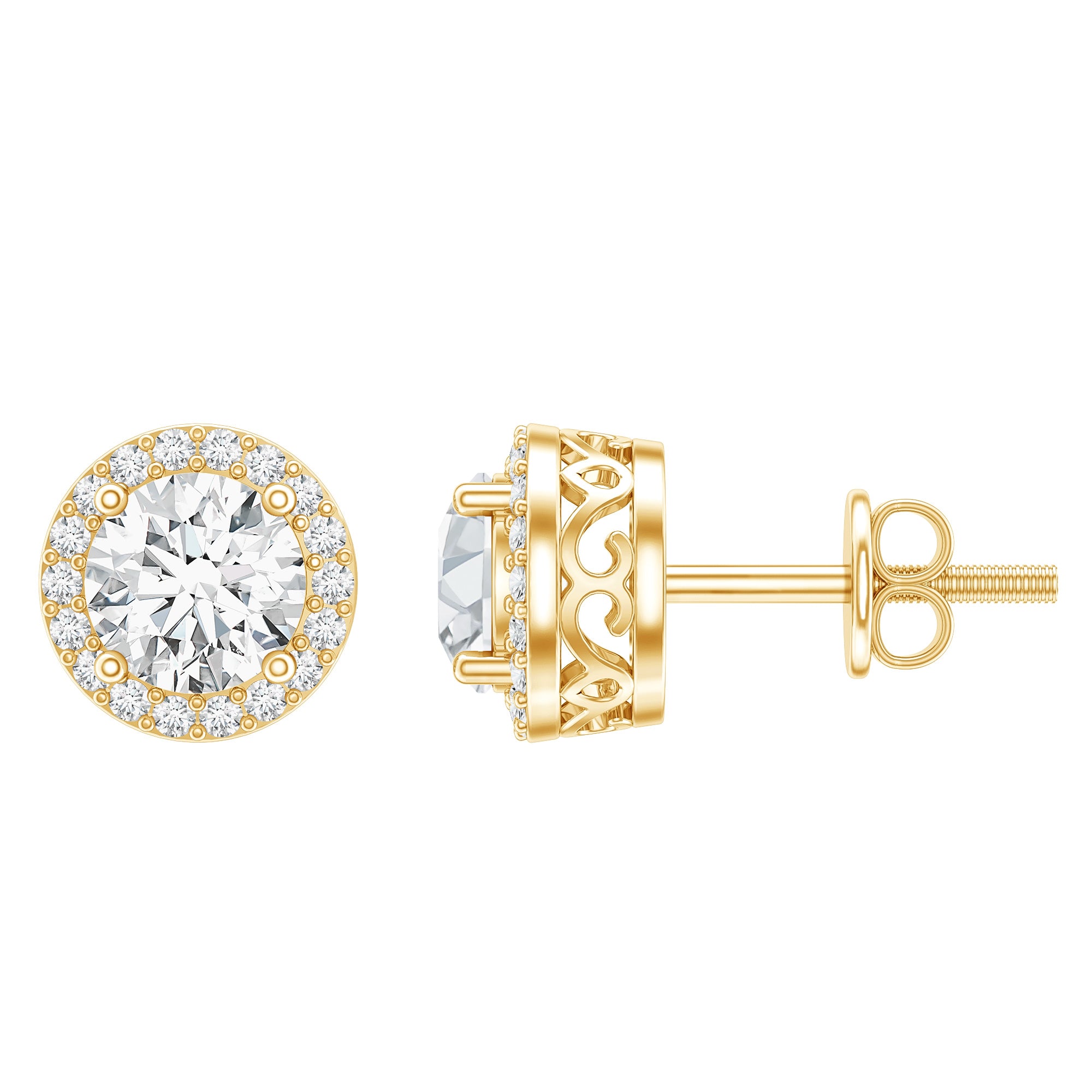 3 CT Certified Moissanite Minimal Stud Earrings with Halo in Gold D-VS1 - Rosec Jewels