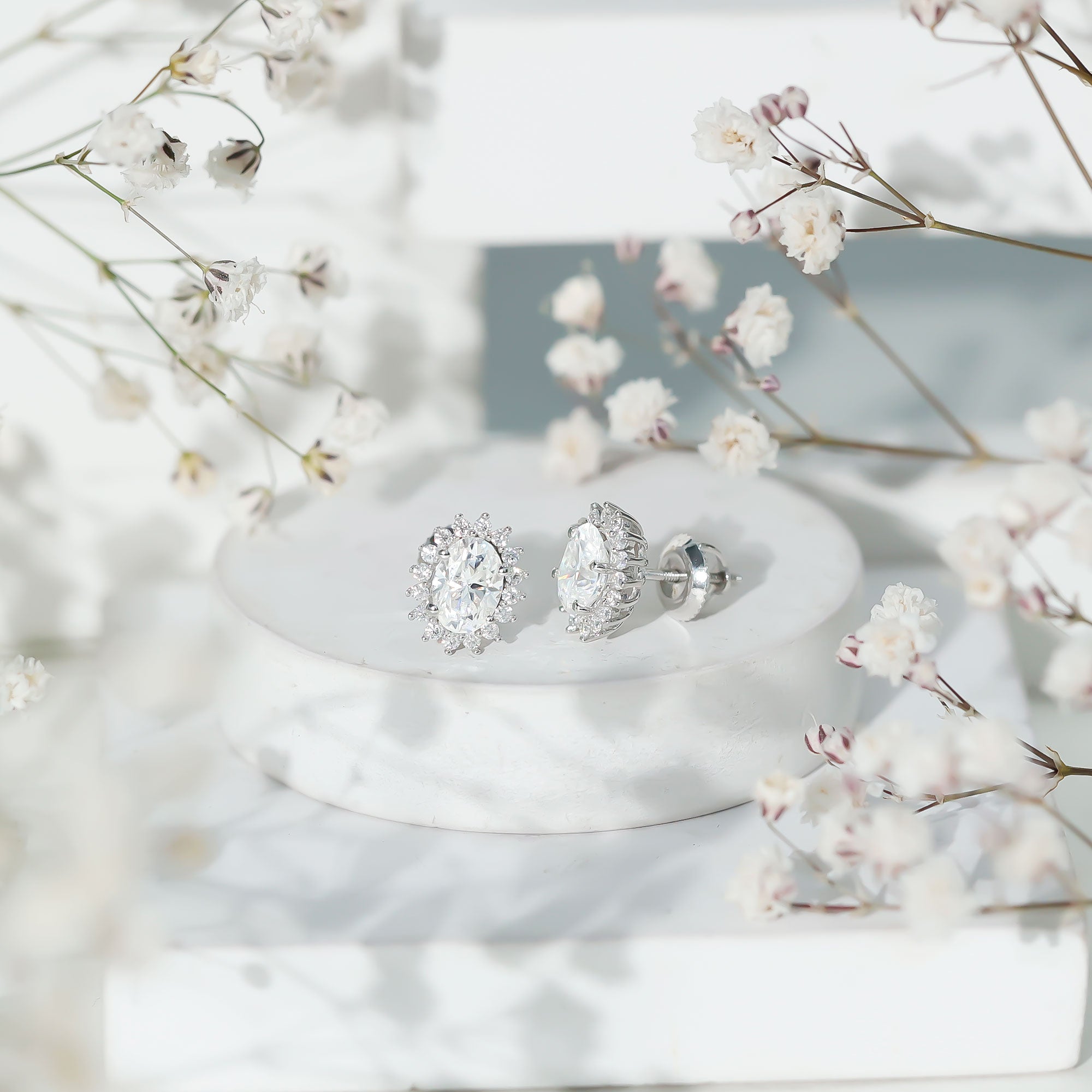 2.25 CT Oval Moissanite Classic Stud Earrings With Halo D-VS1 - Rosec Jewels