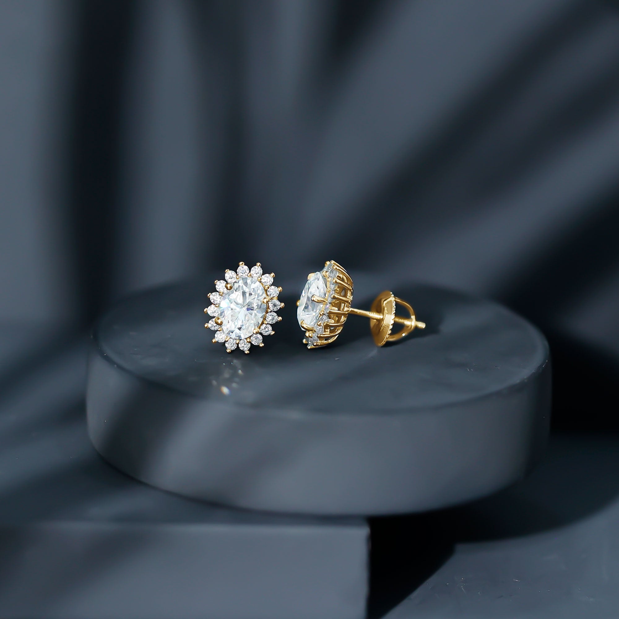 2.25 CT Oval Moissanite Classic Stud Earrings With Halo D-VS1 - Rosec Jewels