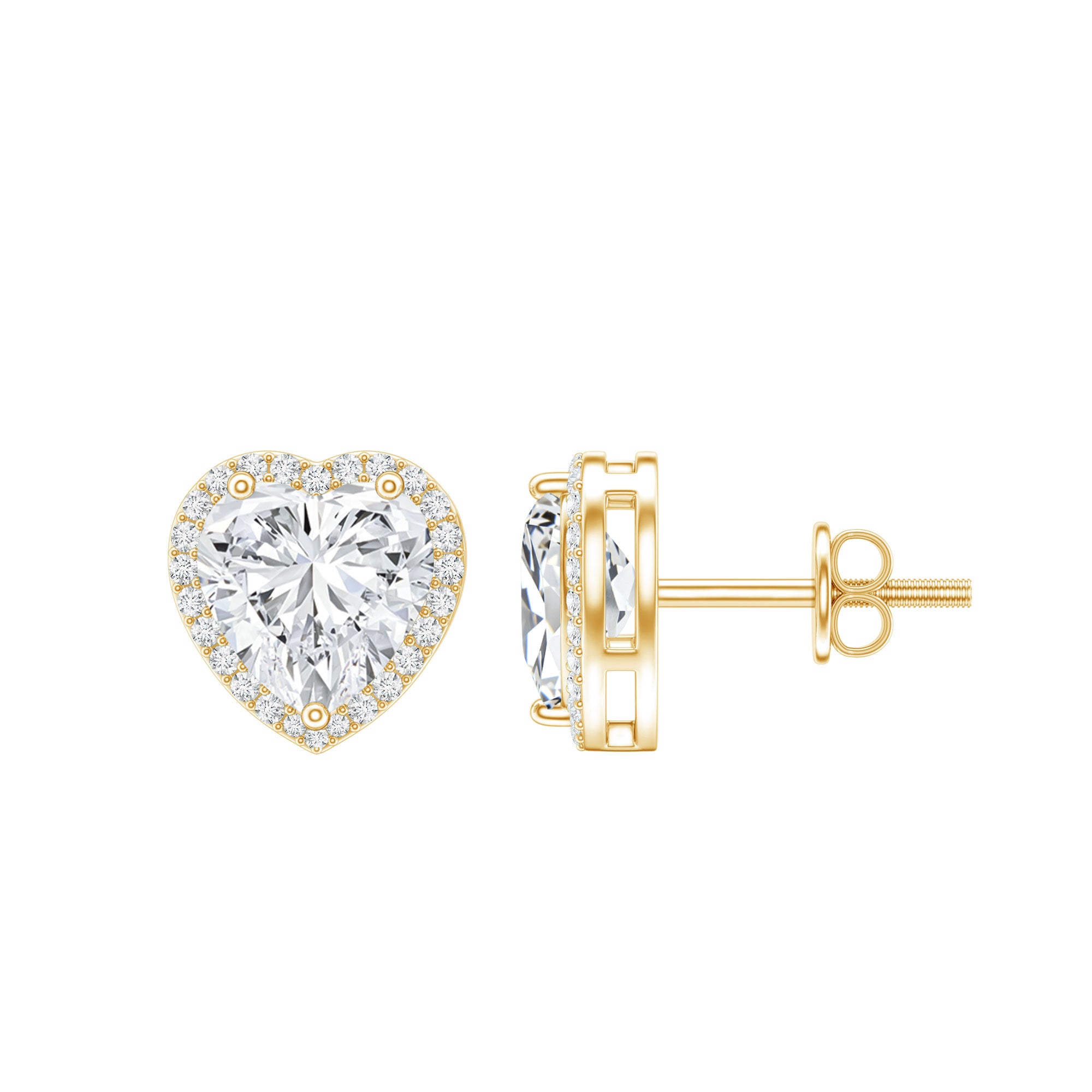 Certified Moissanite Heart Stud Earrings with Halo D-VS1 - Rosec Jewels