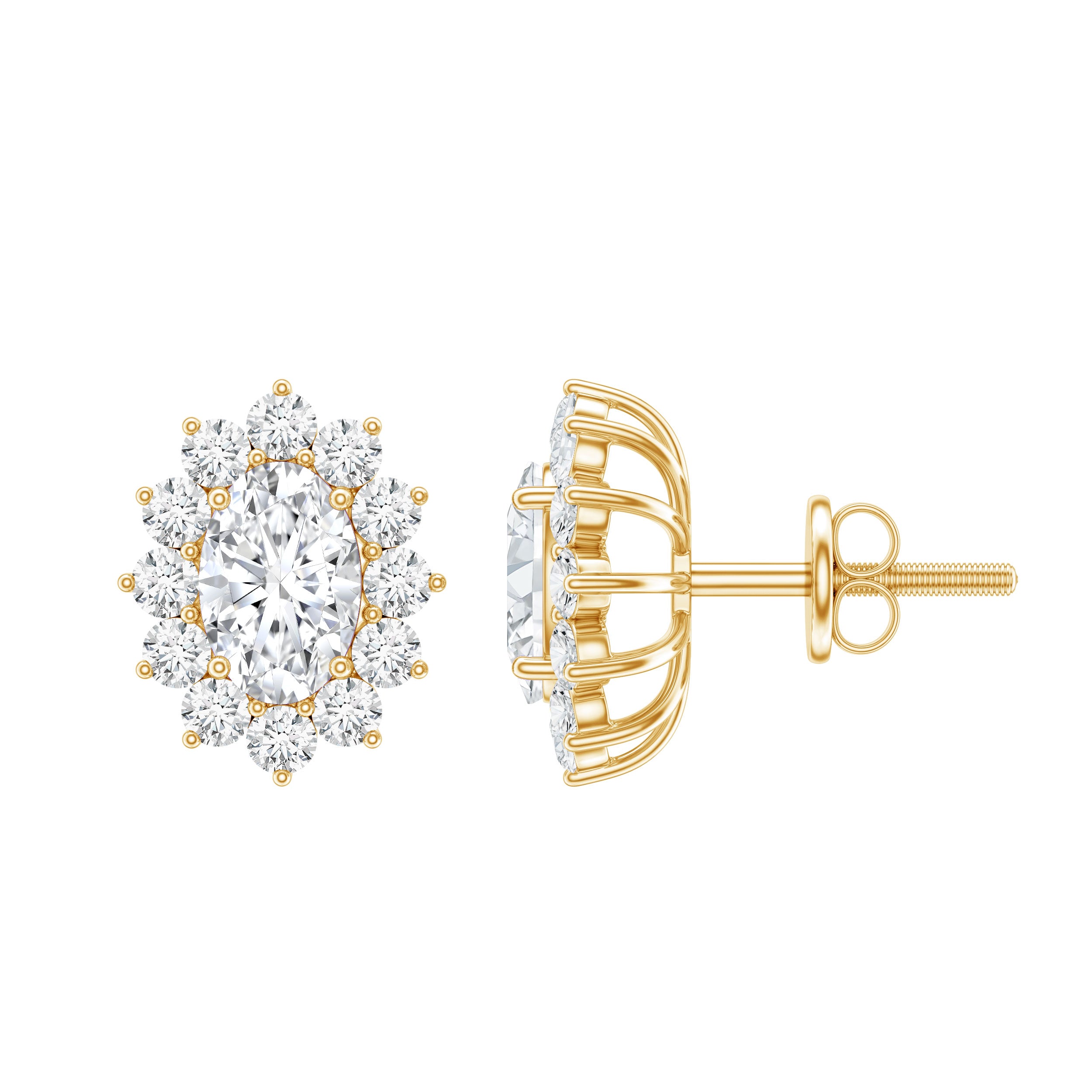 Certified Moissanite Oval Stud Earrings with Halo D-VS1 - Rosec Jewels