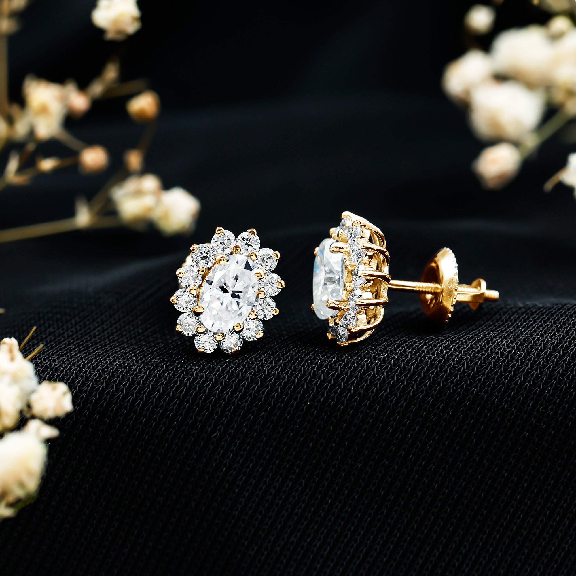 Certified Moissanite Oval Stud Earrings with Halo D-VS1 - Rosec Jewels
